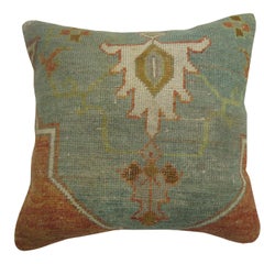 Apricot Green Turkish Oushak Rug Pillow