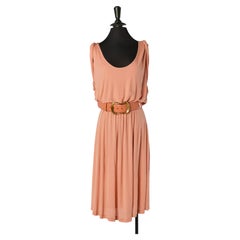 Apricot jersey sleeveless dress with leather belt ALEXANDER McQUEEN