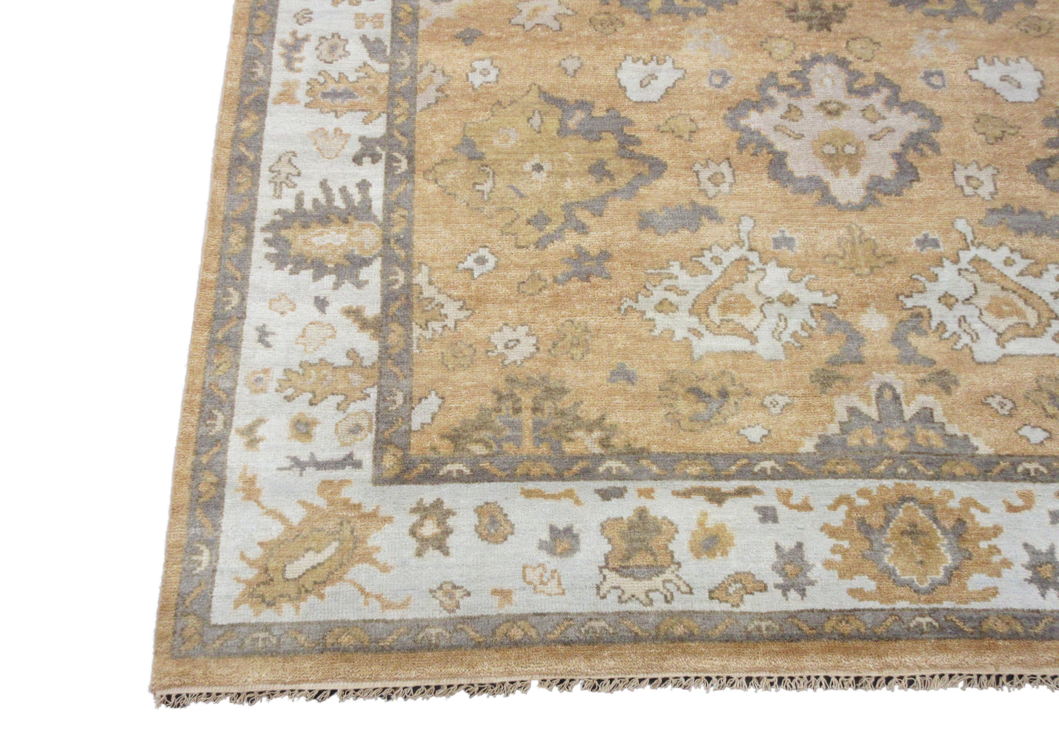 Indian Apricot Oushak Area Rug For Sale