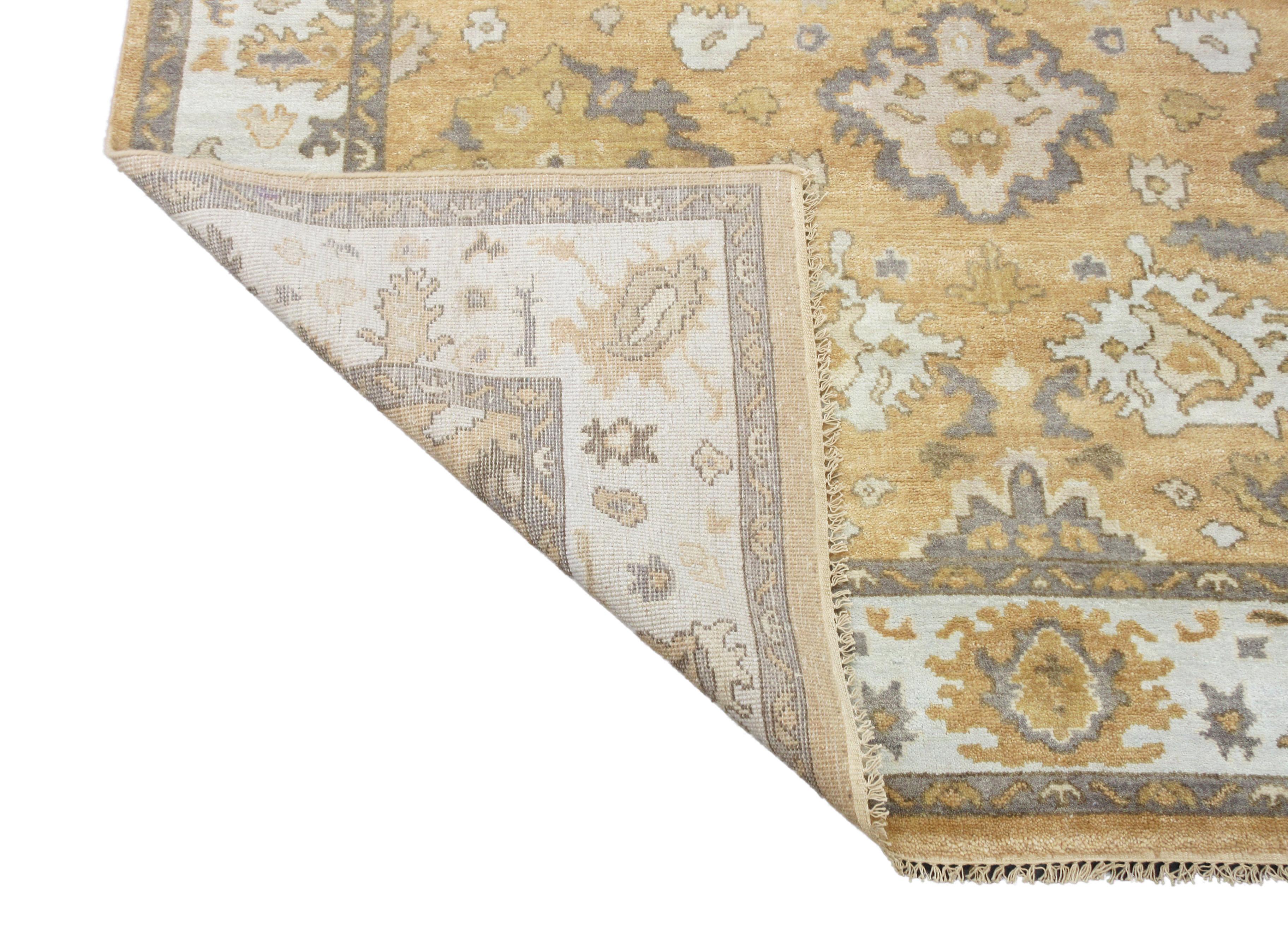 Hand-Knotted Apricot Oushak Area Rug For Sale