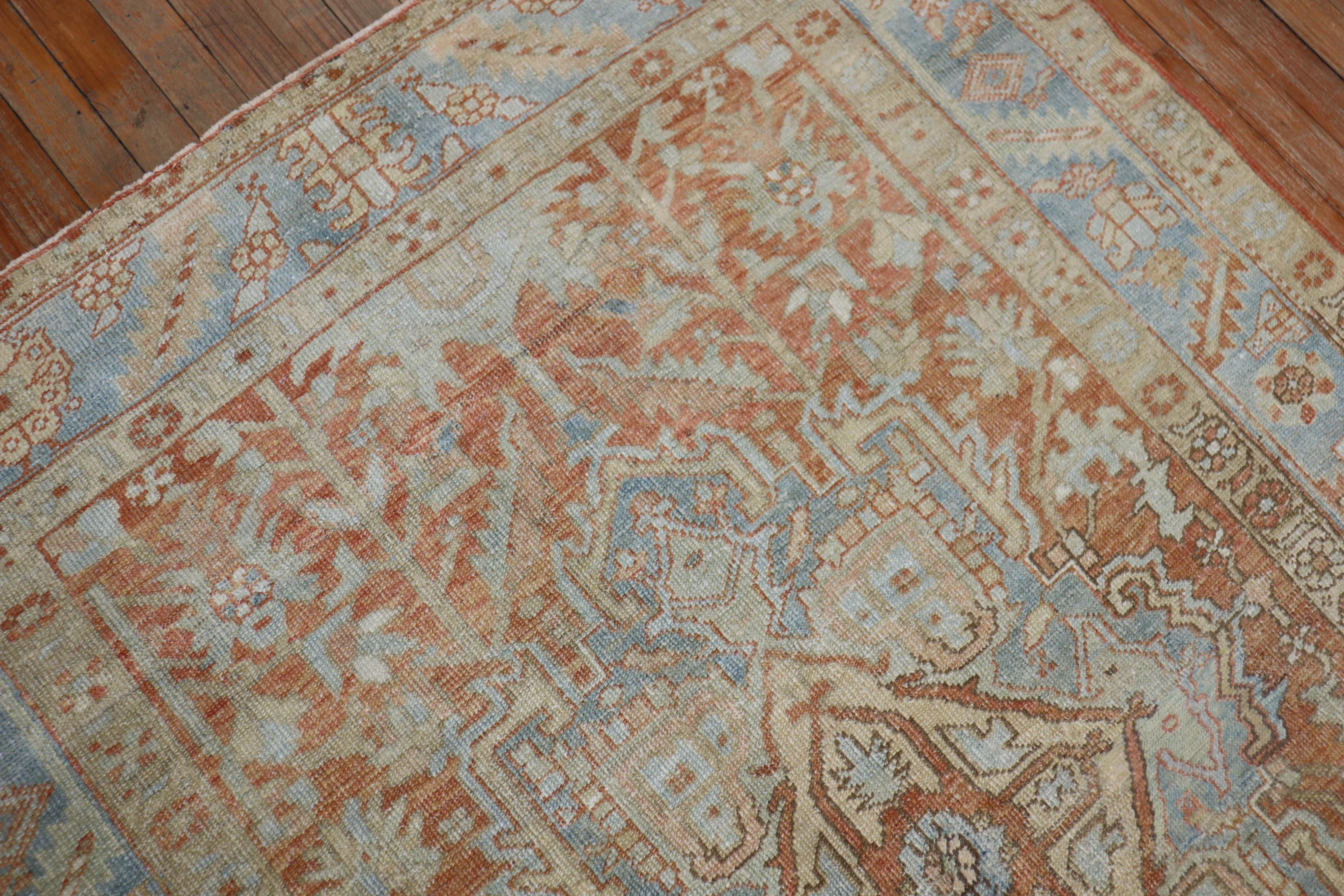 20th Century Apricot Soft Blue Traditional Persian Heriz For Sale