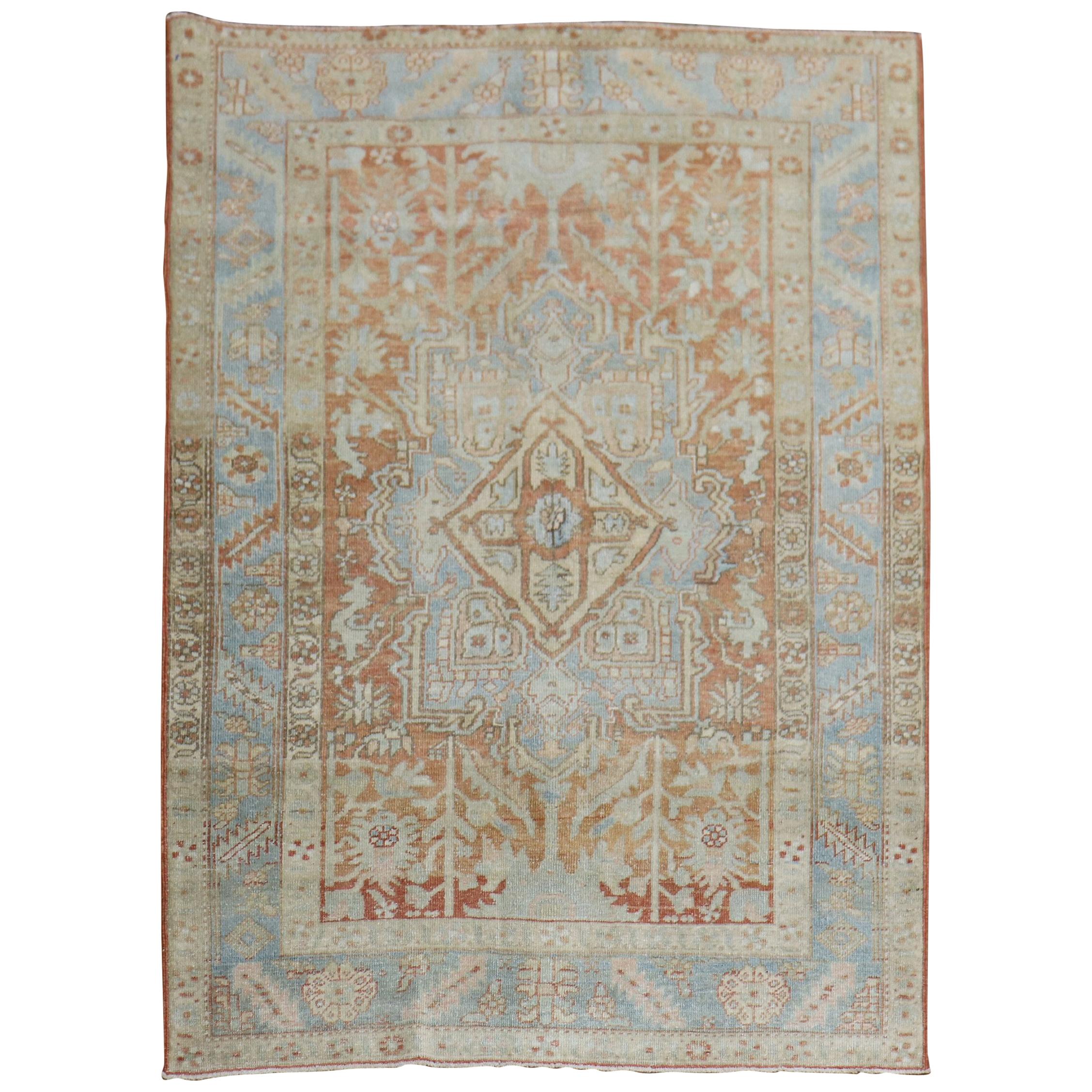 Apricot Soft Blue Traditional Persian Heriz