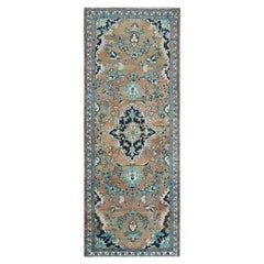 Apricot Retro Medallion Design Persian Lilahan Hand Knotted Worn Wool Rug