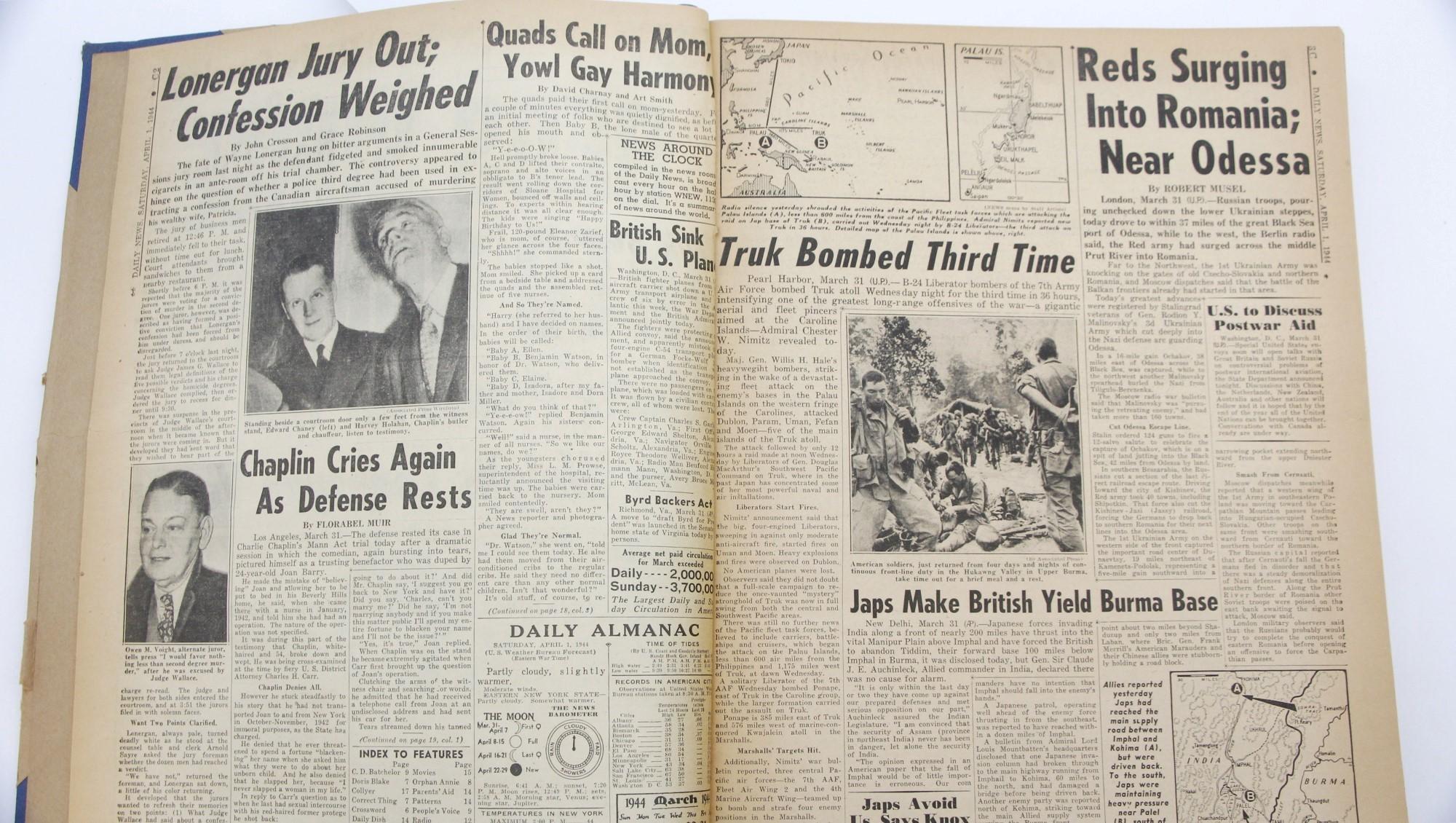 American April 1944 Book of New York Daily News Newspapers Bound Together