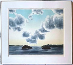 April Gornik, Monotypie von Inseln in einer Bucht in der Abenddämmerung, signiert datiert Seascape Gerahmt