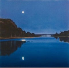 Blue Moonlight (BLUE NIGHT SKY, FULL MOON REFLECTION IN WATER, LANDSCAPE)