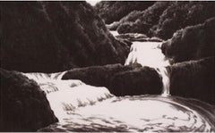 Cascading Waterfall (B&W SERENE WATERFALL IN FOREST LANDSCAPE)