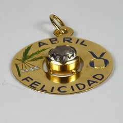April Happiness Yellow Gold Enamel Spinel Taurus Zodiac Birthstone Charm Pendant