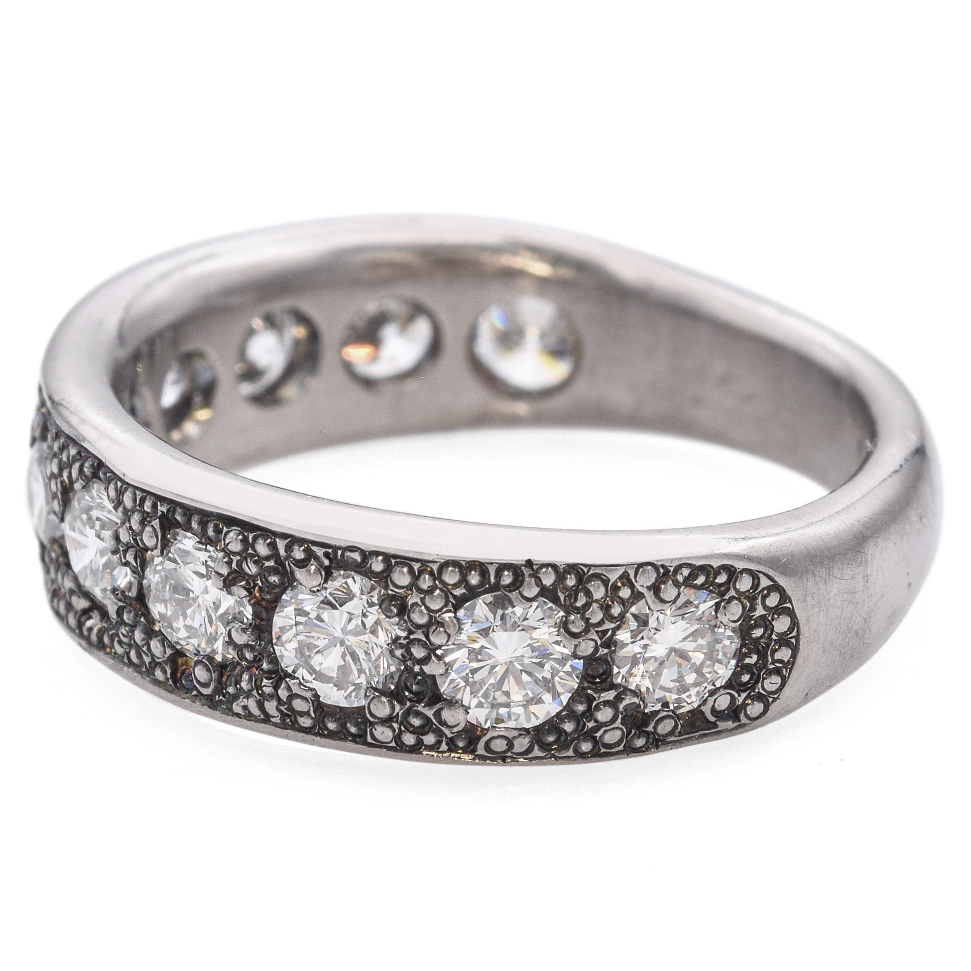 Round Cut April Higashi 14k White Gold Patina Diamond Band Ring For Sale