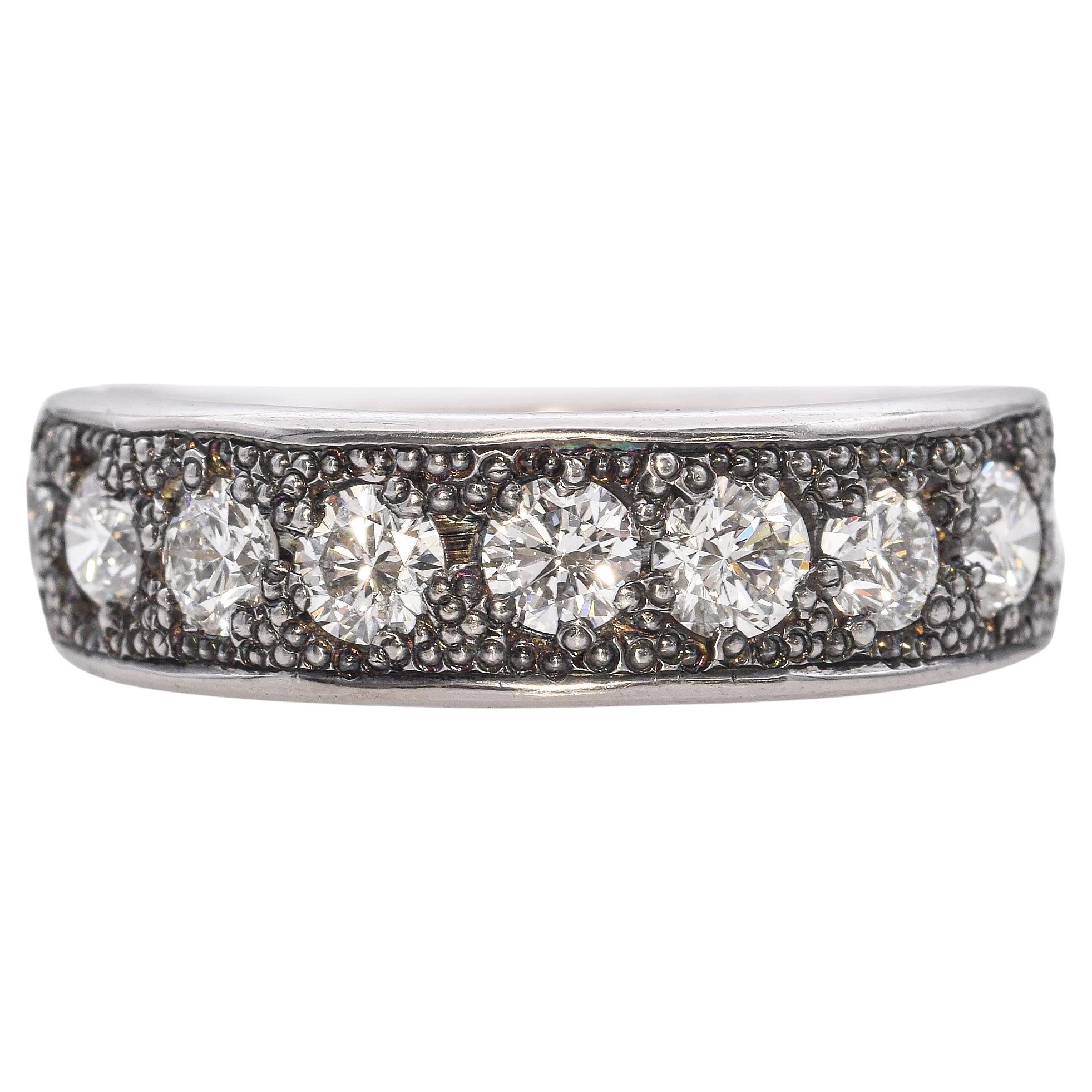 April Higashi 14k White Gold Patina Diamond Band Ring For Sale
