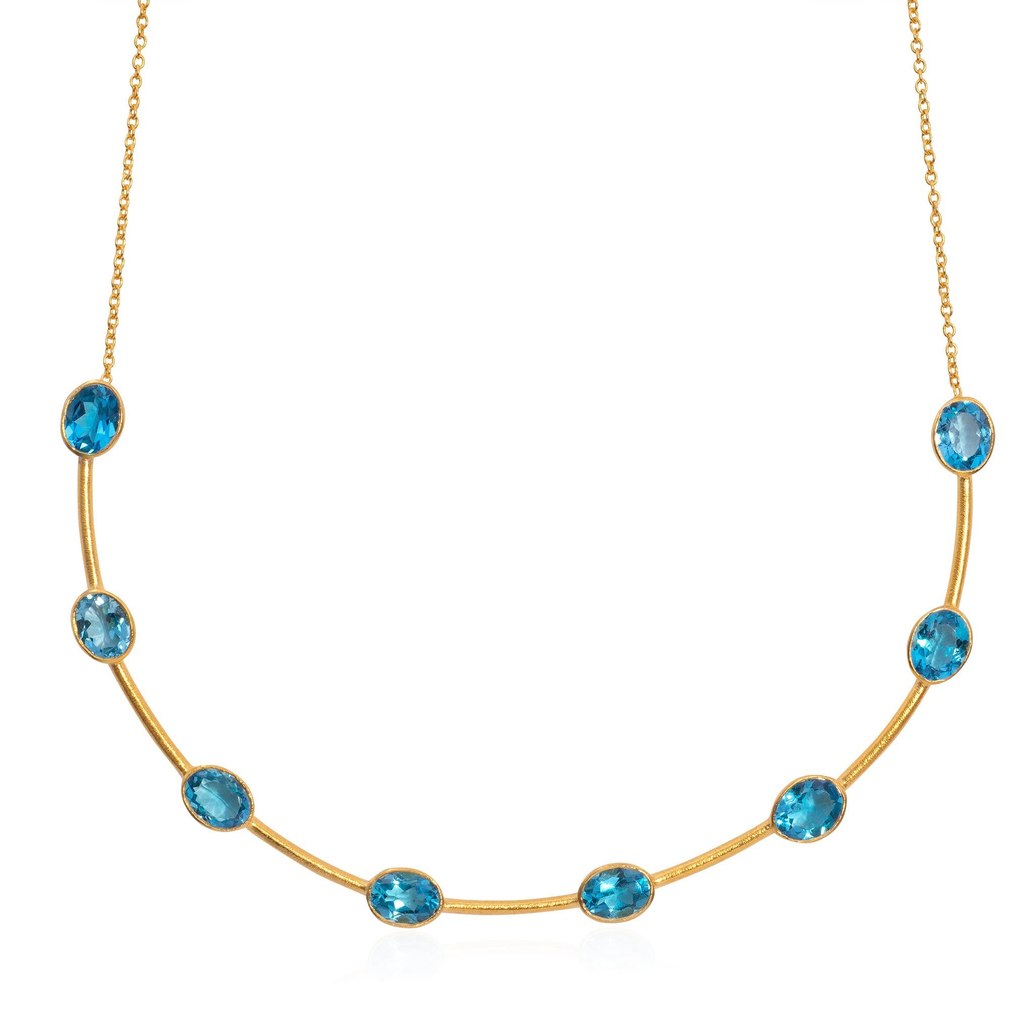 Art Deco April in Paris Designs Gold Vermeil Blue Topaz Choker Necklace  For Sale