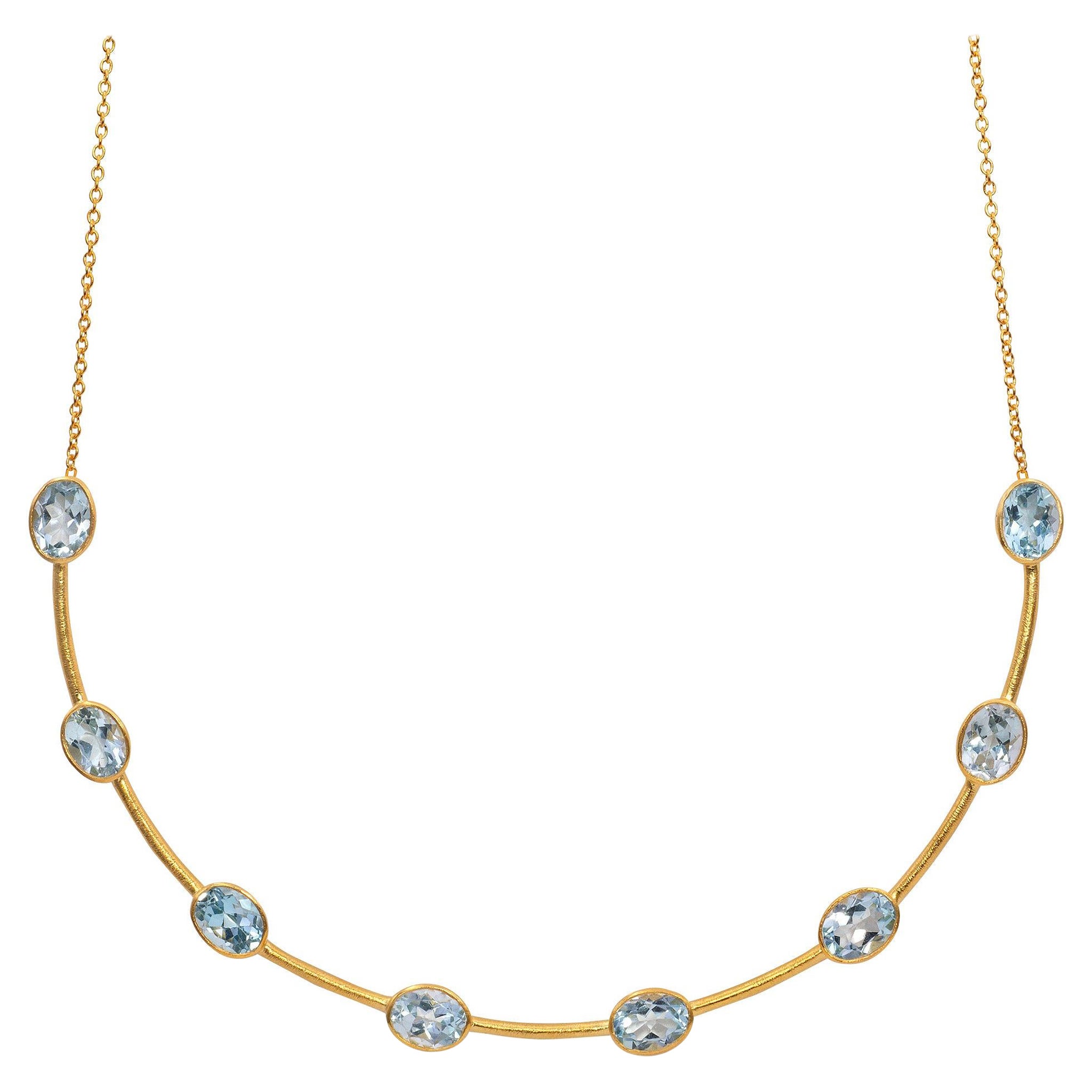 April in Paris Designs Gold Vermeil Blue Topaz Choker Necklace For Sale