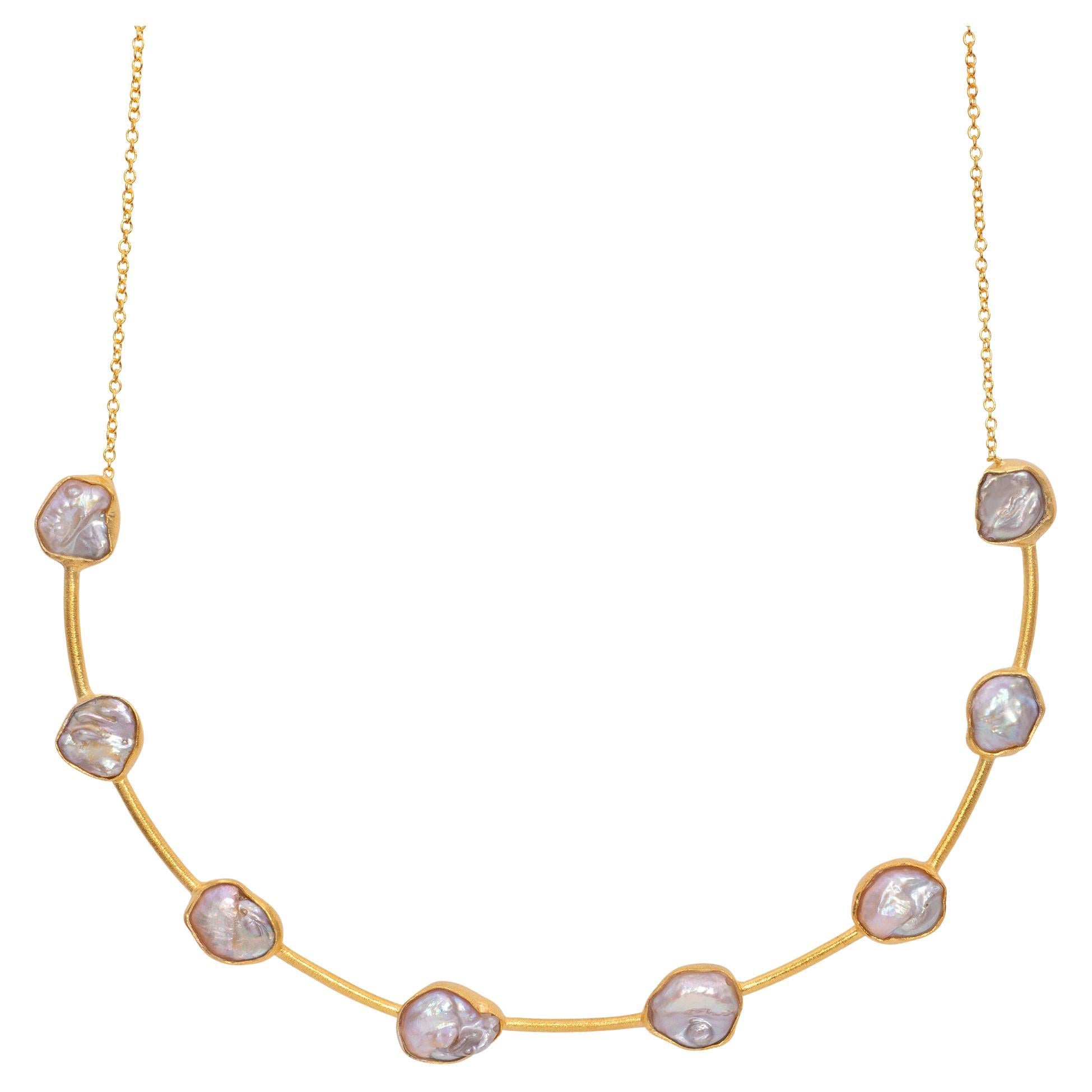 April in Paris Designs Gold Vermeil Keisha Pearl Choker Necklace  For Sale