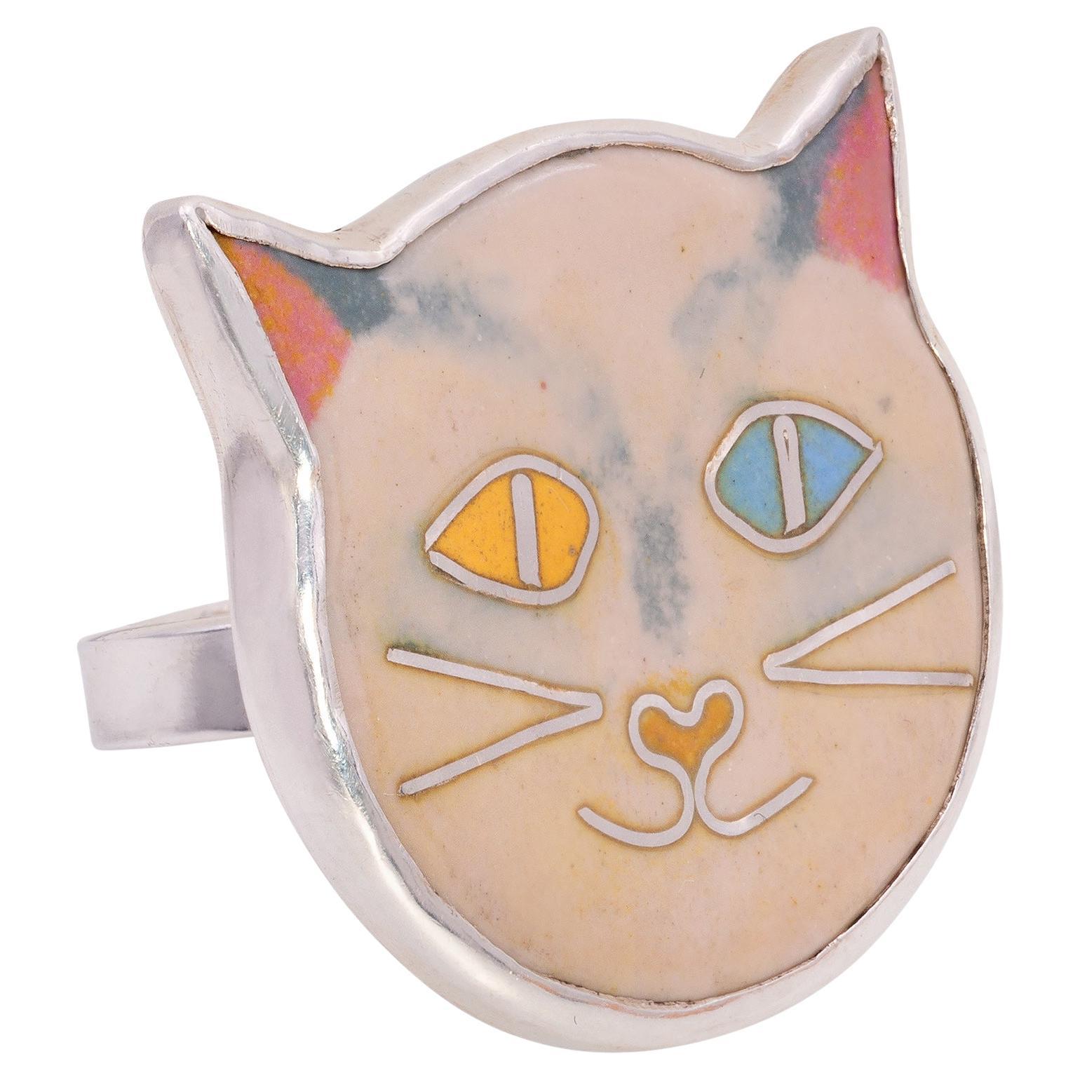 En vente :  April in Paris Designs Bague « Knotty Kat Ring » en émail peinte à la main