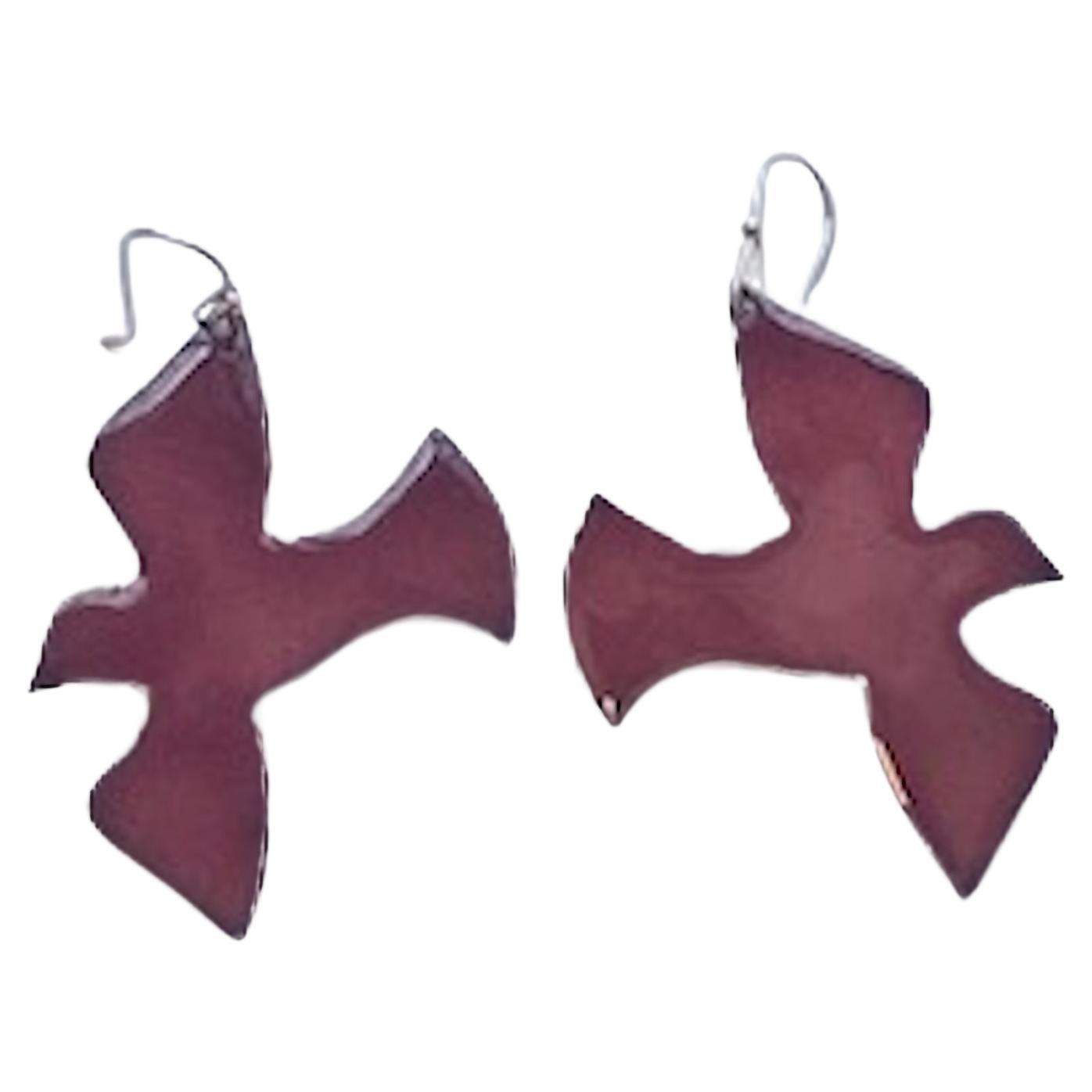 April in Paris Designs Red Enamel Dove Earrings Created by Merideth McGregor For Sale