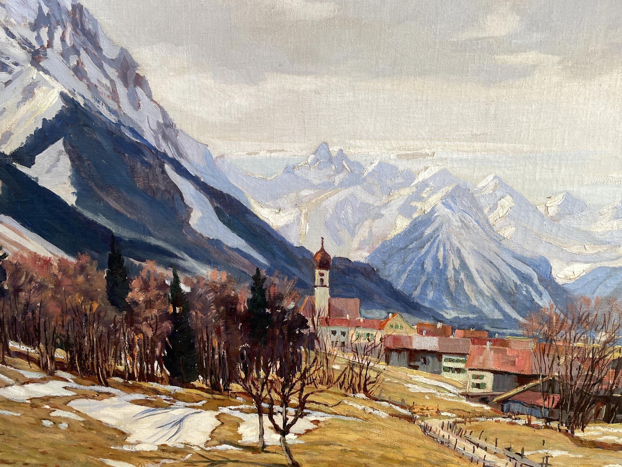 April in the mountains – Oil on Canvas by Fritz Schwaiger - 1920 For Sale 4
