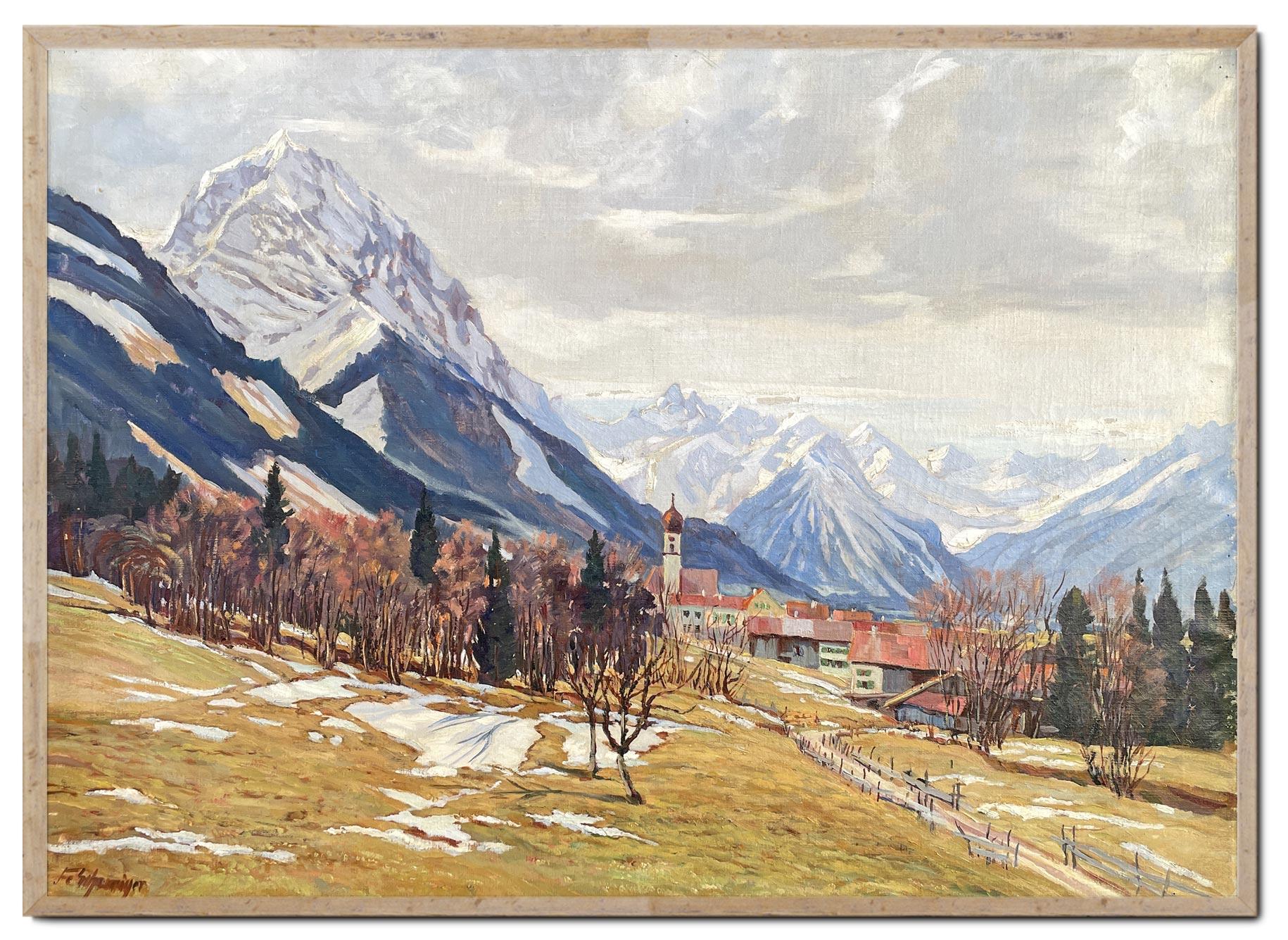 April in the mountains – Oil on Canvas by Fritz Schwaiger - 1920 For Sale 5
