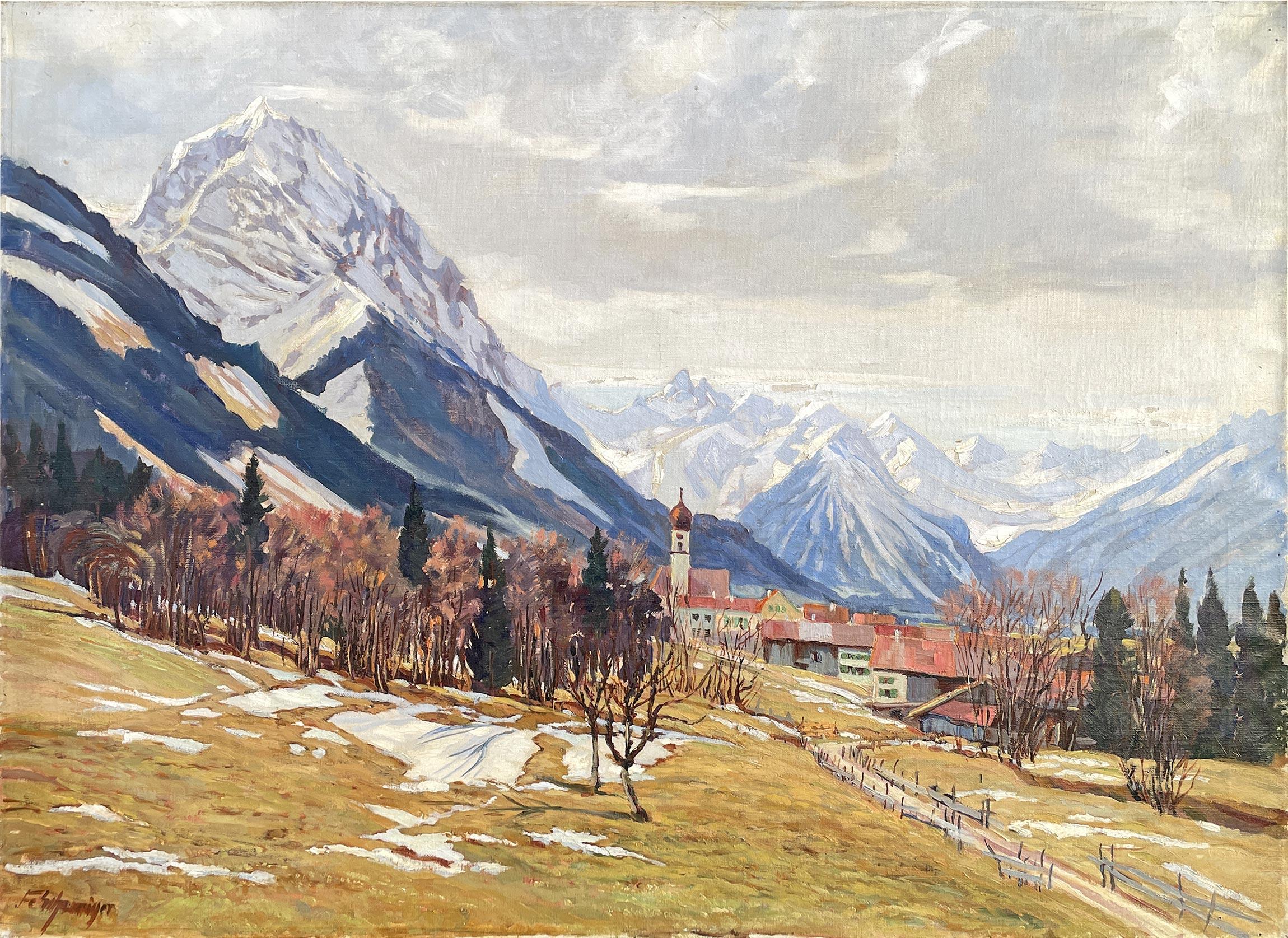 April in the mountains – Oil on Canvas by Fritz Schwaiger - 1920 For Sale 6