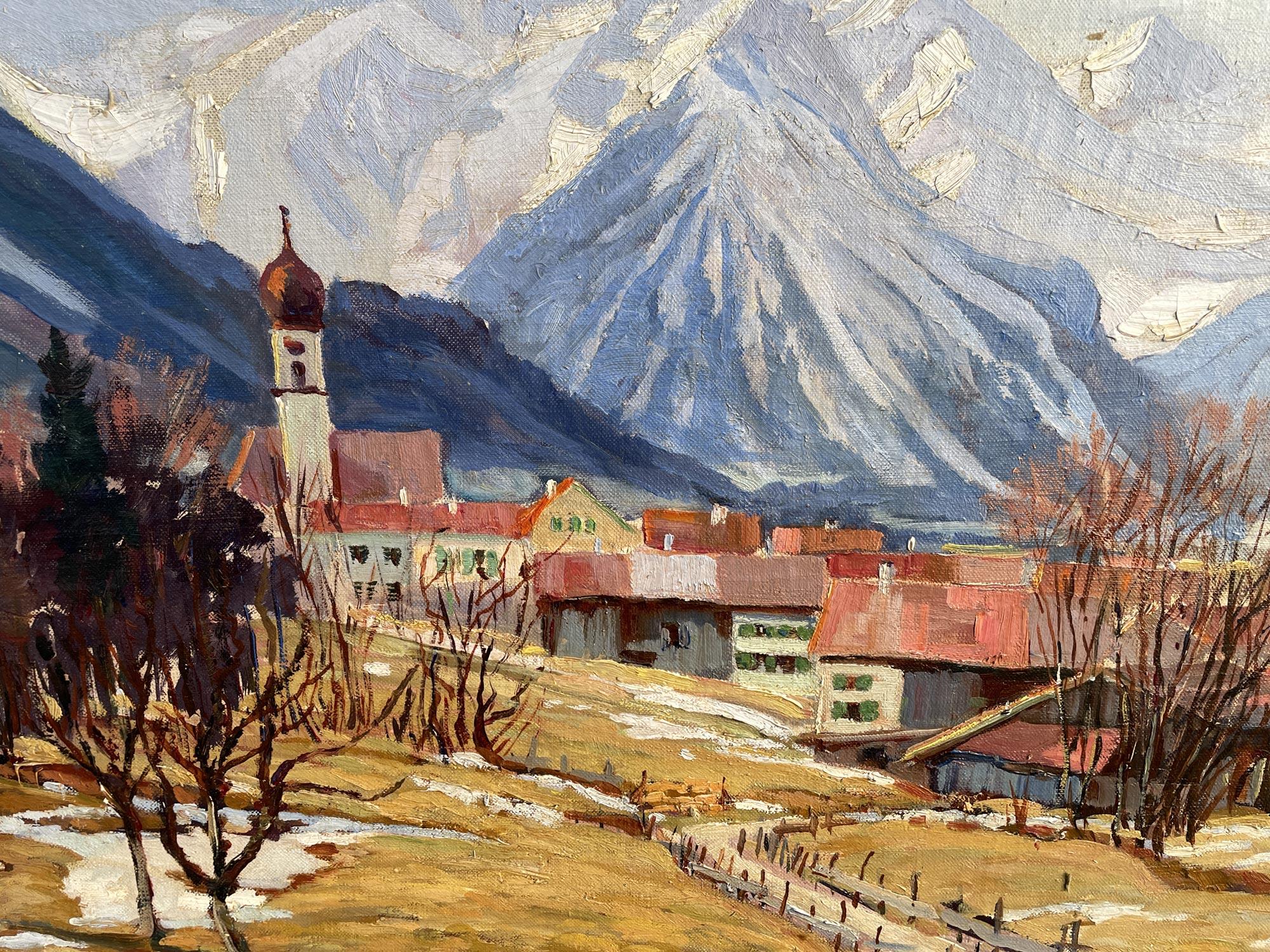 Early 20th Century April in the mountains – Oil on Canvas by Fritz Schwaiger - 1920 For Sale