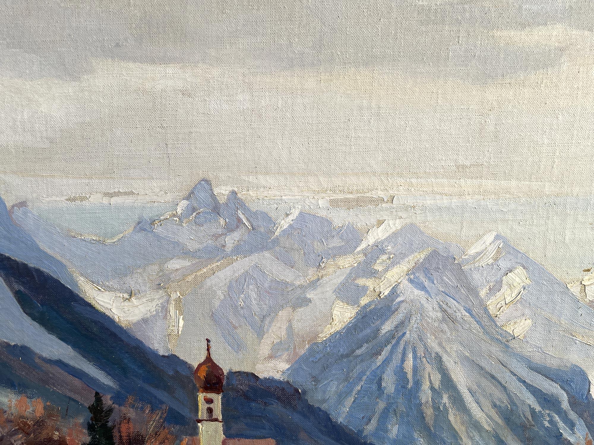 April in the mountains – Oil on Canvas by Fritz Schwaiger - 1920 For Sale 1