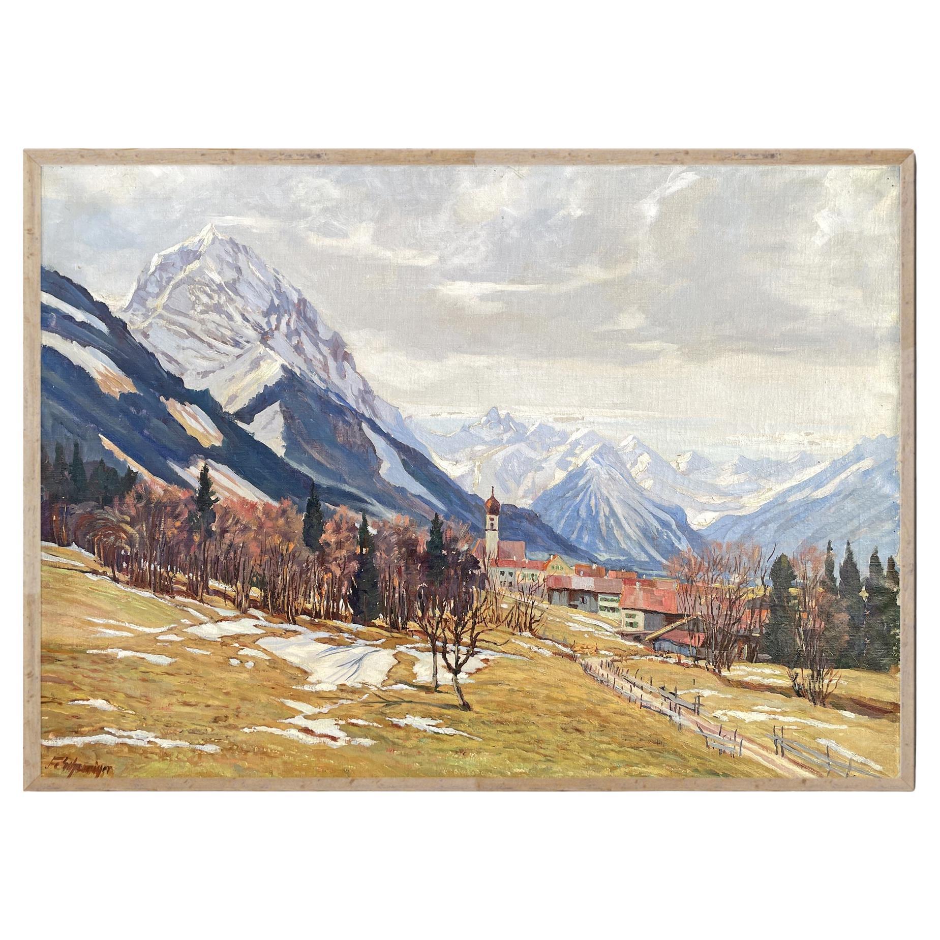 April in the mountains – Oil on Canvas by Fritz Schwaiger - 1920 For Sale
