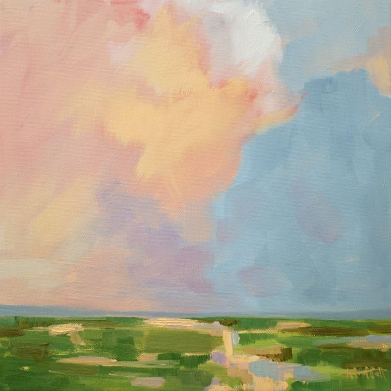 Cumulus I, Original Contemporary Square Abstract Landscape Painting
12" x 12" x 0.75" (HxWxD) Oil on Canvas
Hand-signed by the artist.

A modern impressionist work, this square format painting by artist April Moffatt depicts an abstracted landscape.