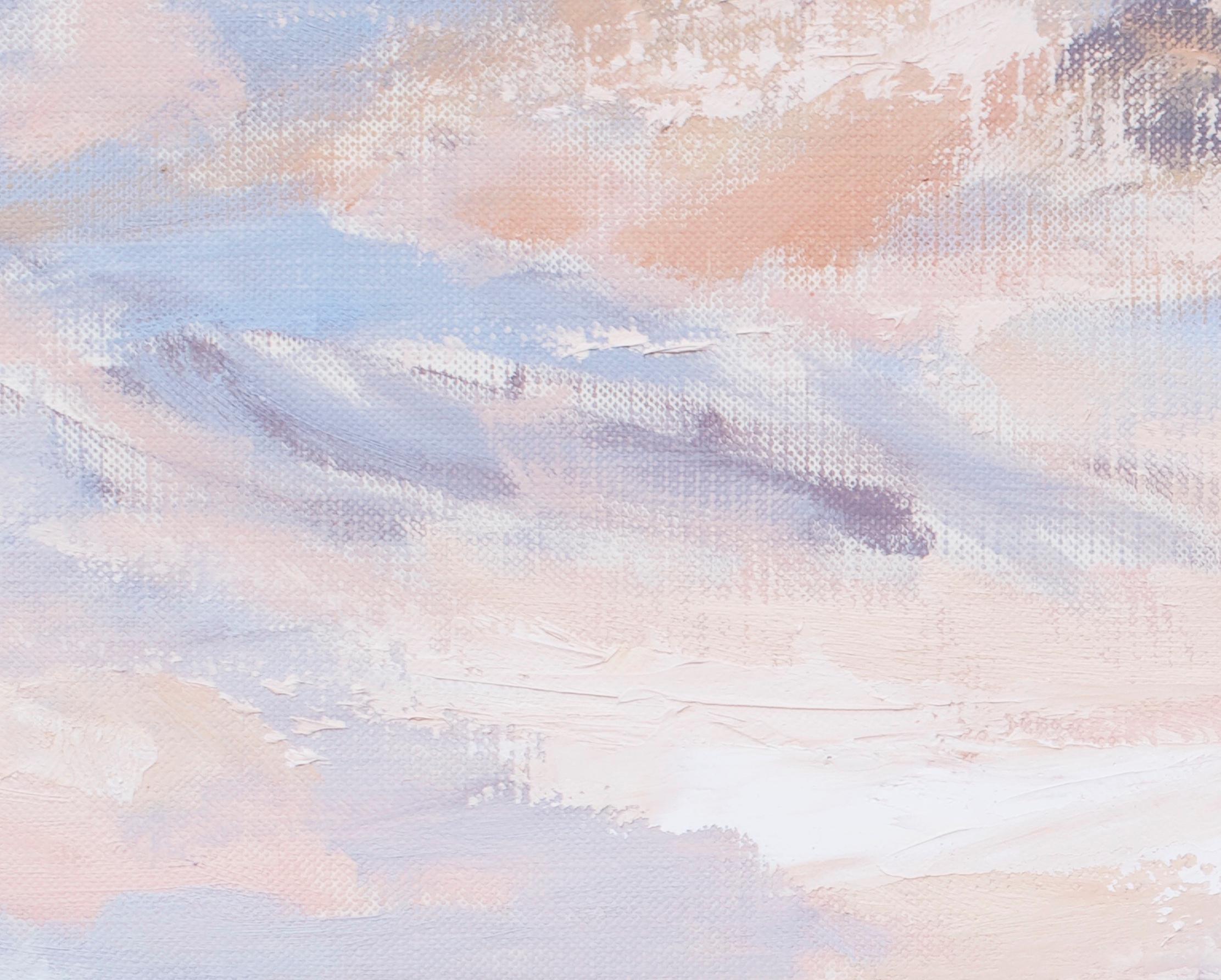 Horizonte desértico I, pintura al óleo original firmada Paisaje impresionista - Landscape Painting Gris de April Moffatt