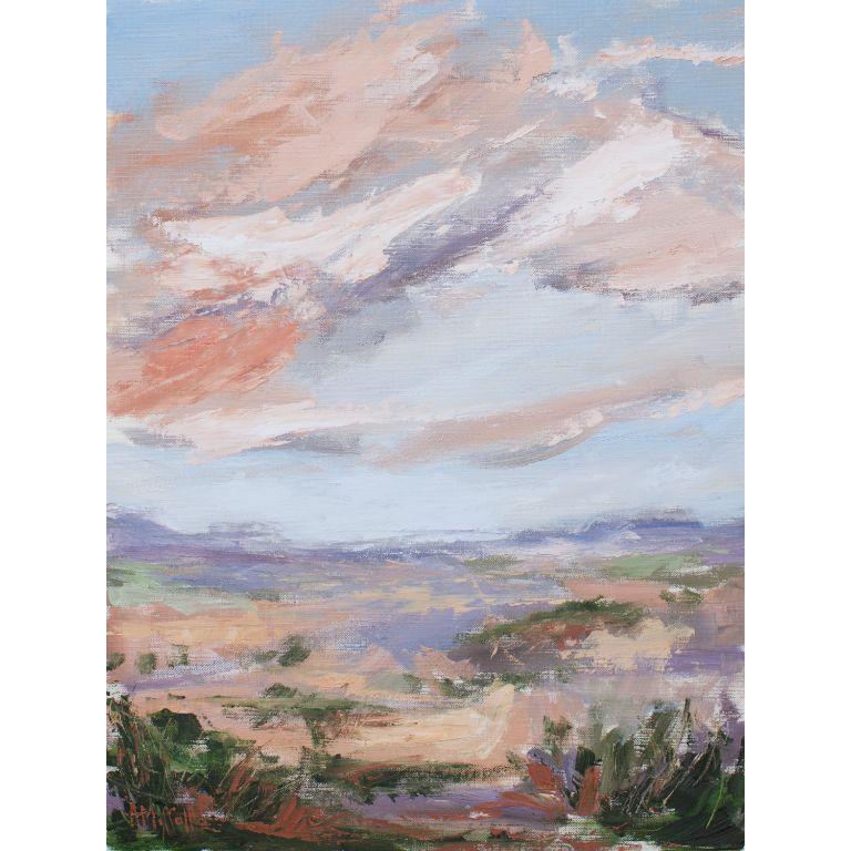 Horizon du désert II, peinture à l'huile impressionniste originale signée représentant un paysage