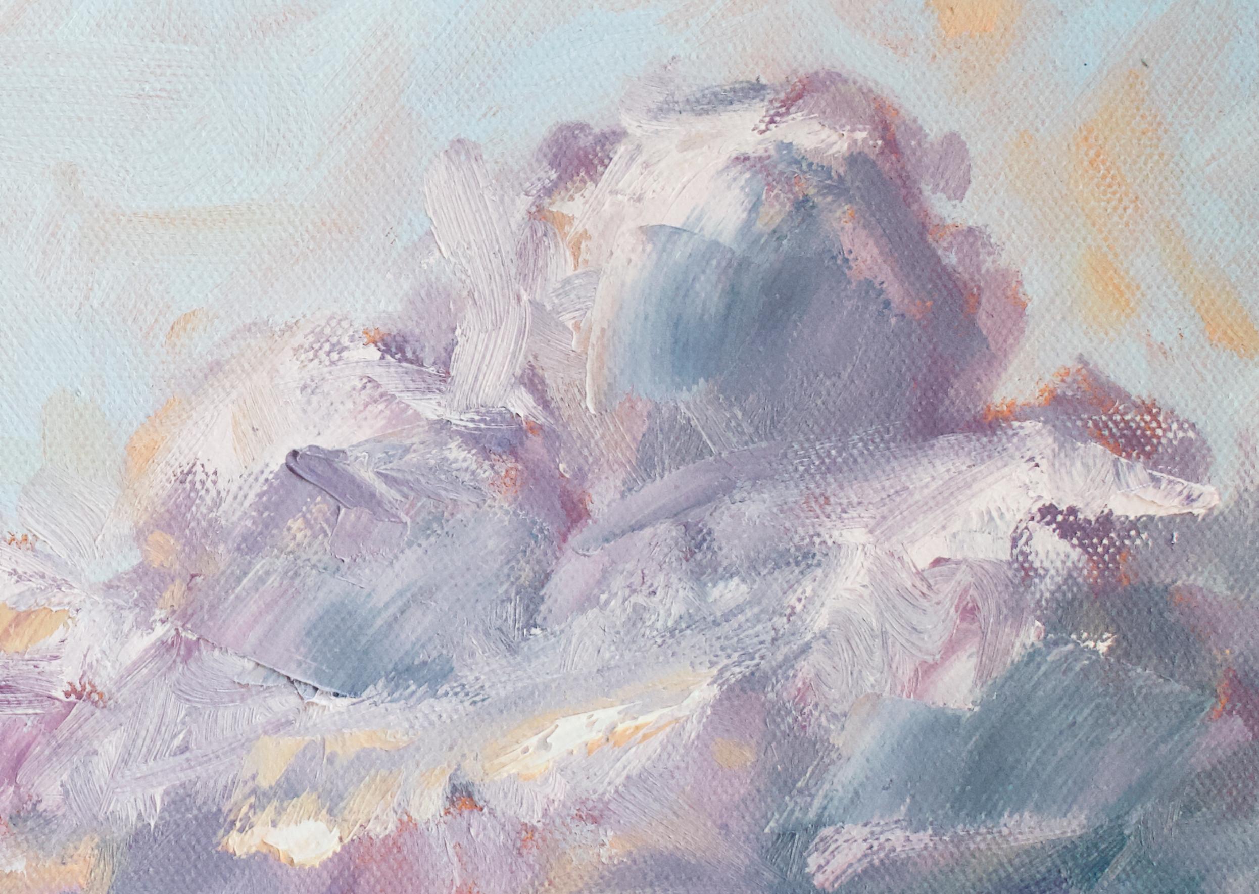 Evening Glow, Original Signed Contemporary Impressionist Landscape Oil Painting - Gray Abstract Painting by April Moffatt