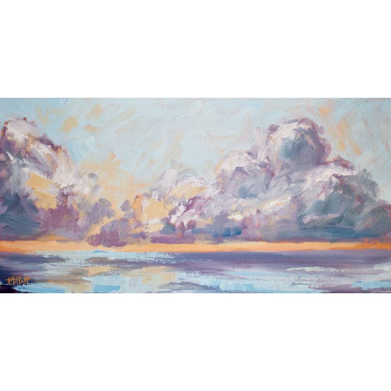 April Moffatt Abstract Painting - Evening Glow, Original Signed Contemporary Impressionist Landscape Oil Painting