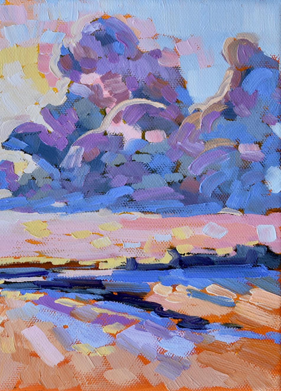 Fort Myers Strand-Abendspaziergang, Original zeitgenössische impressionistische Landschaft (Violett), Landscape Painting, von April Moffatt