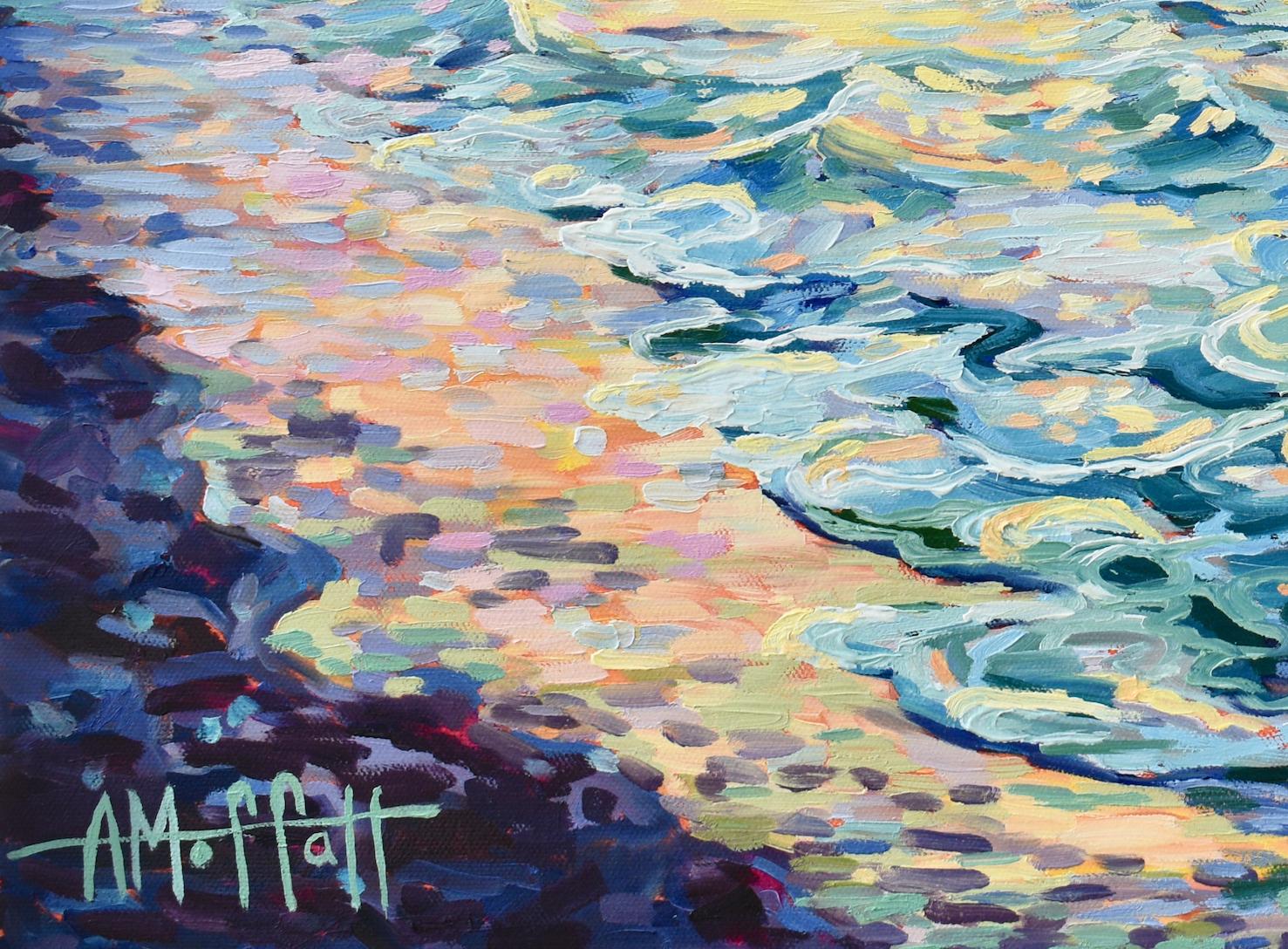 Paraíso en la Costa del Golfo, pintura original de paisaje impresionista contemporáneo - Landscape Painting Gris de April Moffatt