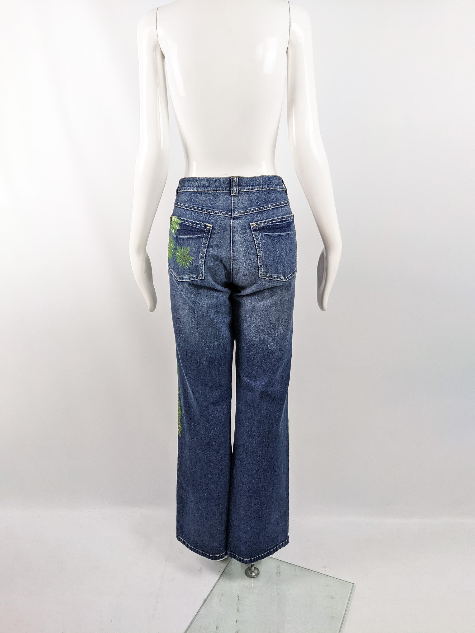 Apriori by Escada Vintage 2000s Bootcut Jeans Y2K Beaded Denim Pants In Excellent Condition For Sale In Doncaster, South Yorkshire