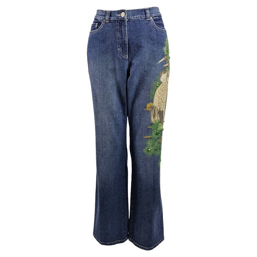Apriori by Escada Vintage 2000s Bootcut Jeans Y2K Beaded Denim Pants For Sale