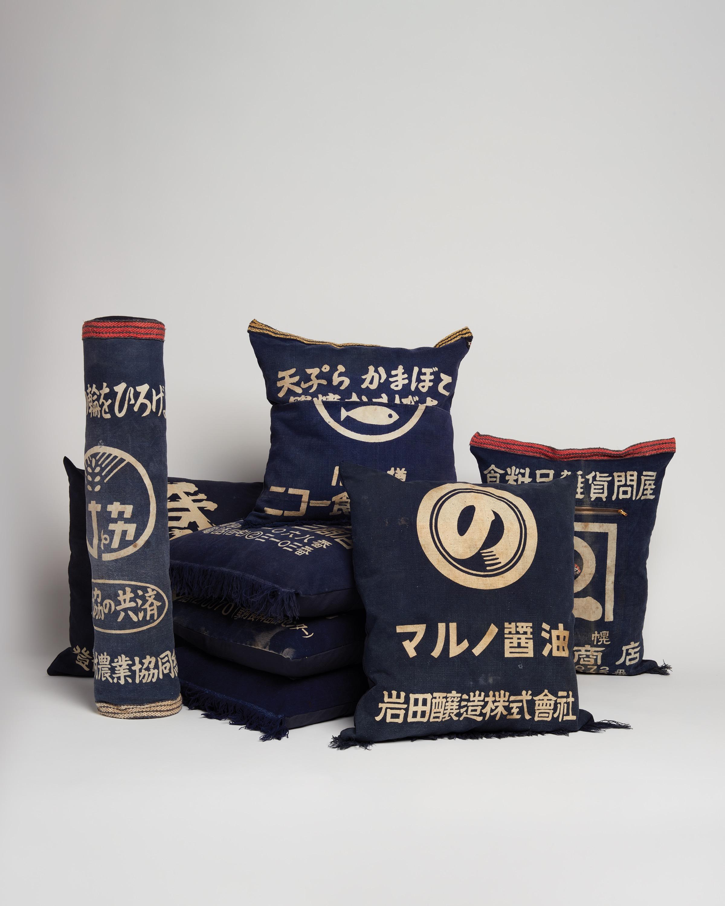 Mid-Century Modern Apron Bolster Pillow 'Maekake Japanese Aprons', 