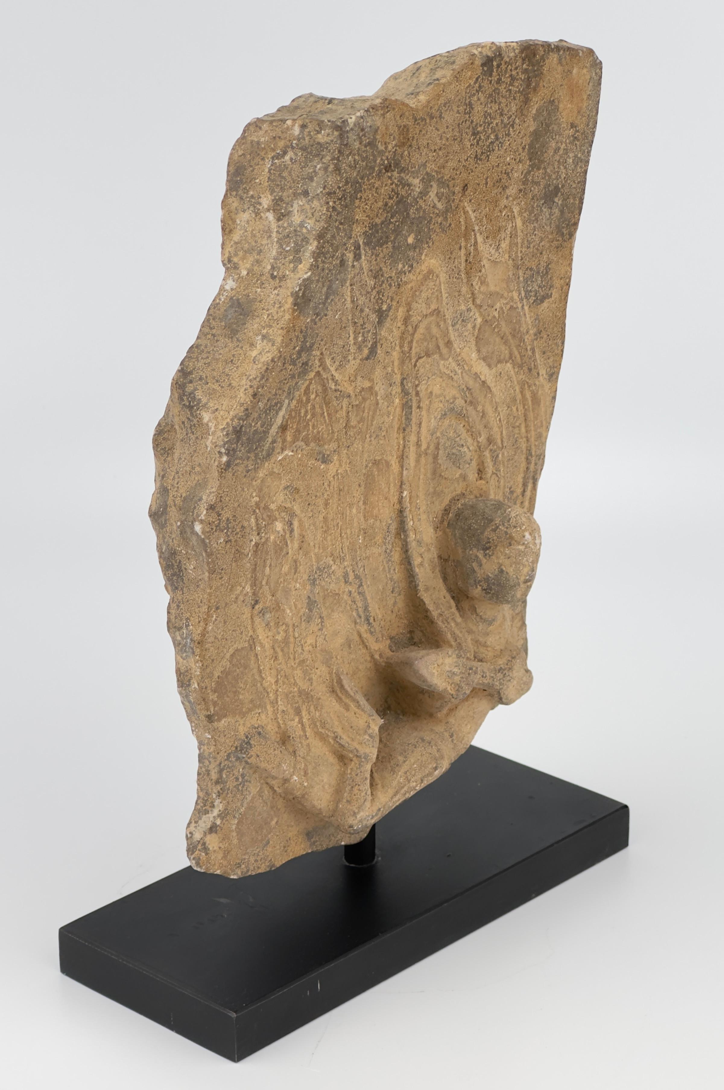 Apsara Carved Limestone Stele with Extremely Rare 'Oolitic silica', Wei Dynasty For Sale 7