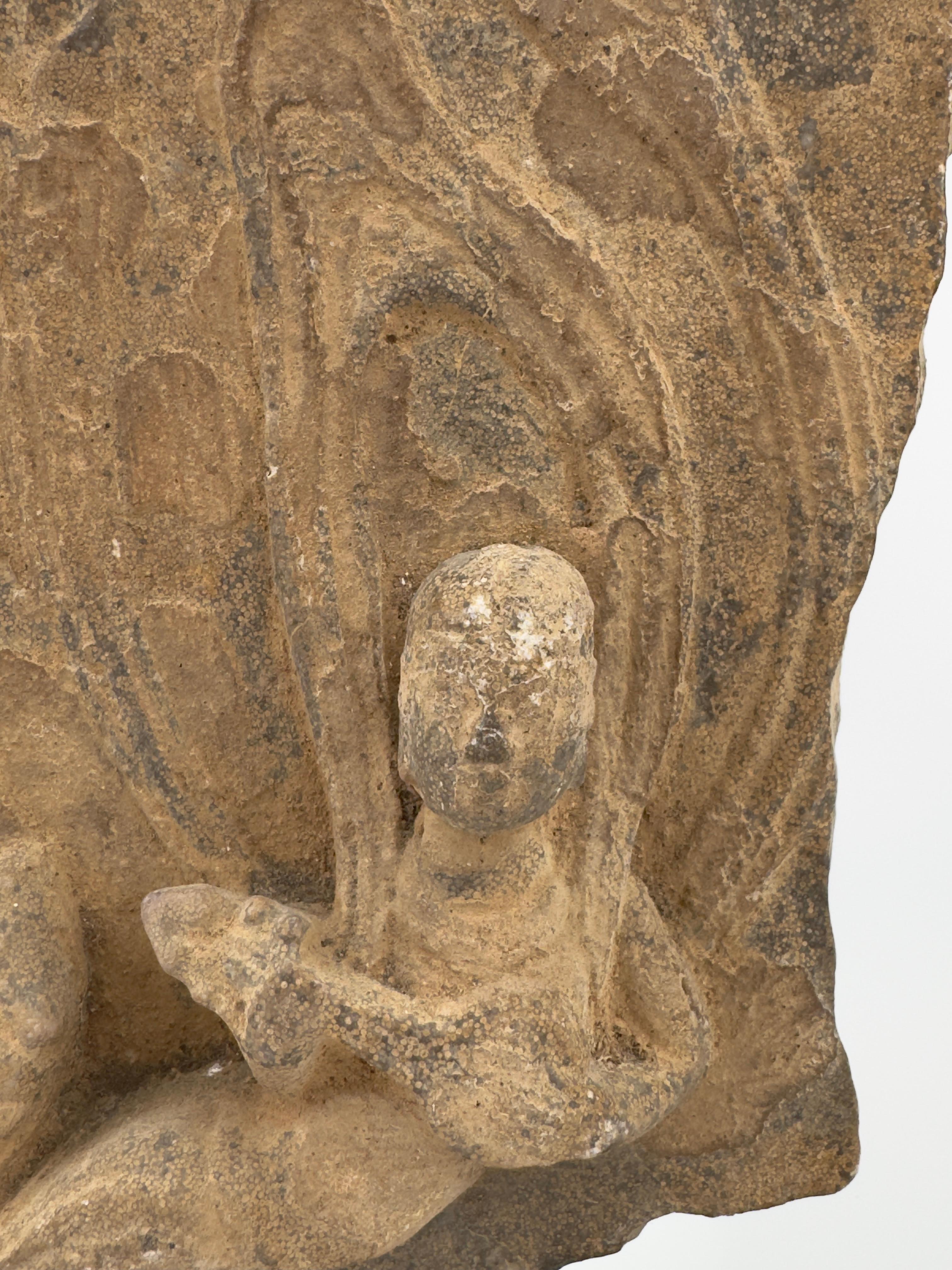 Apsara Carved Limestone Stele with Extremely Rare 'Oolitic silica', Wei Dynasty For Sale 9
