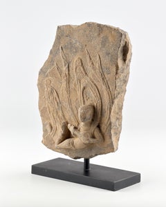 Apsara Carved Limestone Stele with Extremely Rare 'Oolitic silica', Wei Dynasty