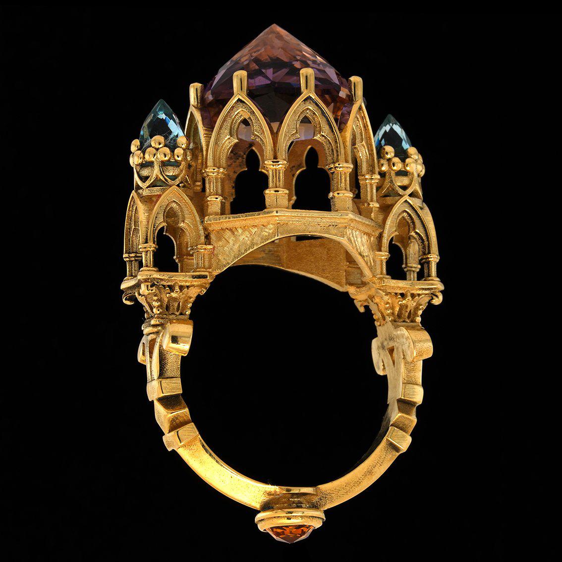  Ametrine, Blue Topaz & Sapphire gold ring  For Sale 3