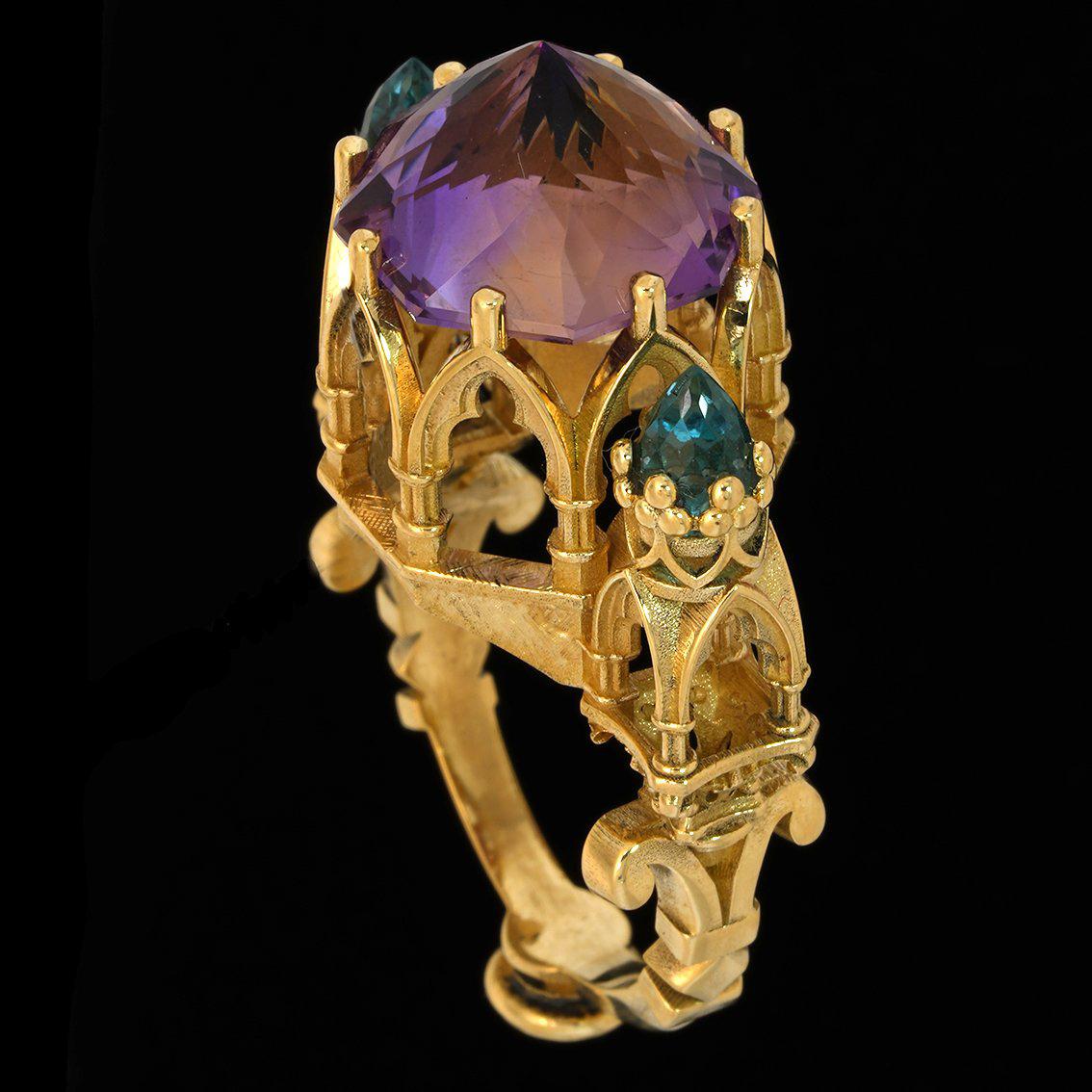  Ametrine, Blue Topaz & Sapphire gold ring  For Sale 4