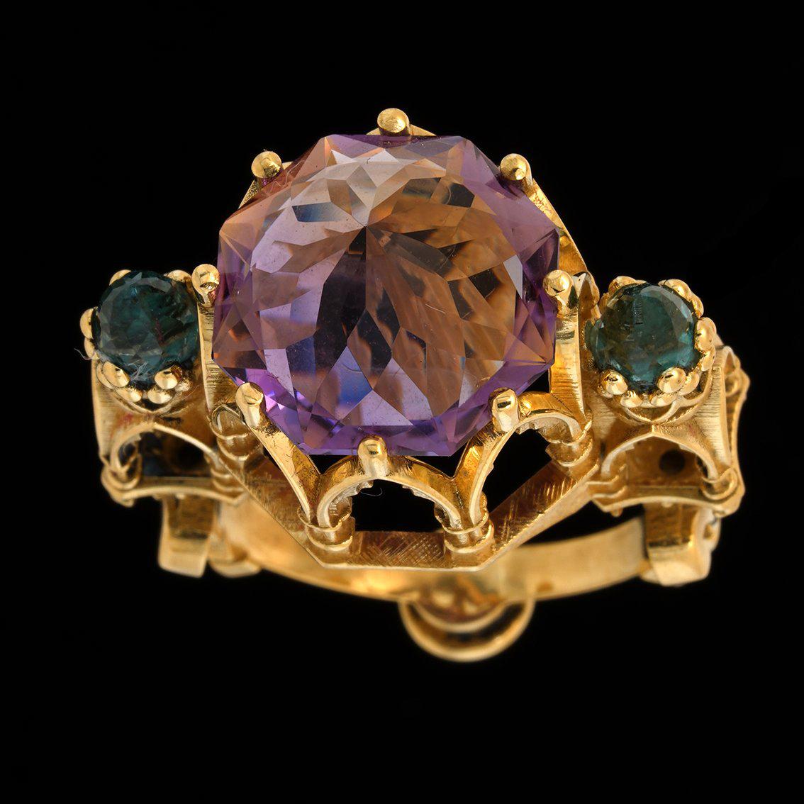  Ametrine, Blue Topaz & Sapphire gold ring  For Sale 5