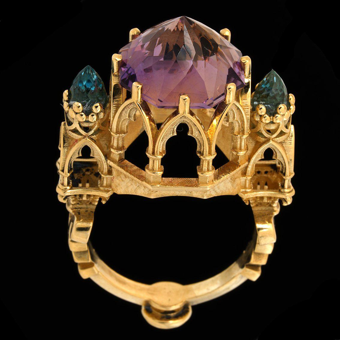  Ametrine, Blue Topaz & Sapphire gold ring  For Sale 6