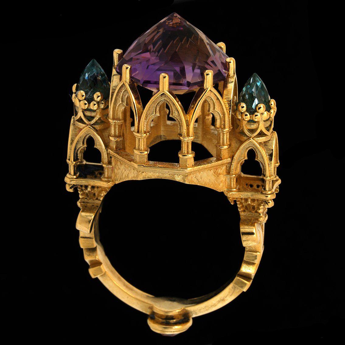  Ametrine, Blue Topaz & Sapphire gold ring  For Sale 1
