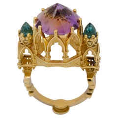  Ametrine, Blue Topaz & Sapphire gold ring 