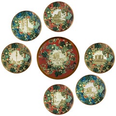 Apulia, Seven Contemporary Porcelain Dessert Plates with Decorative Design