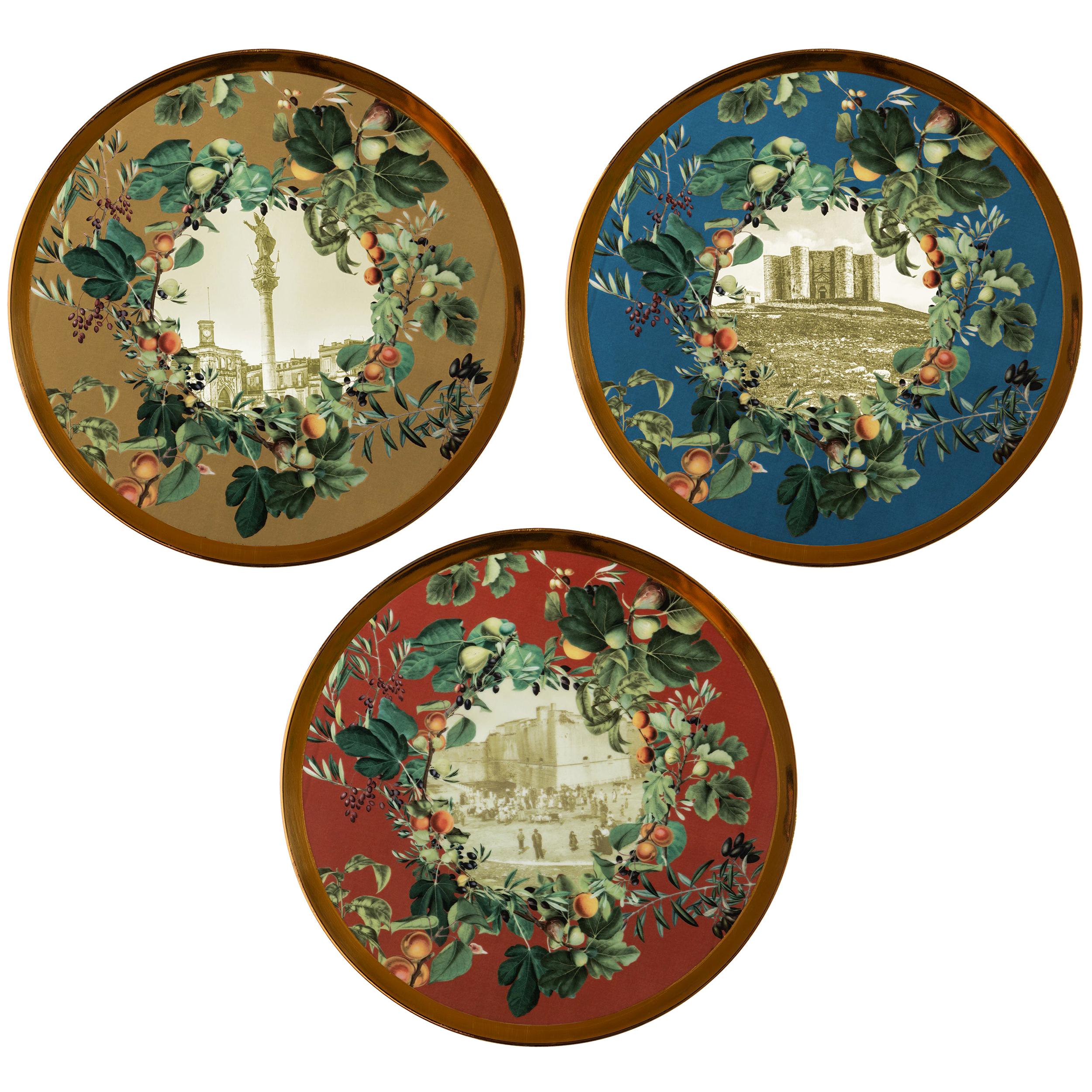 Apulia, trois plats contemporains en porcelaine avec design décoratif