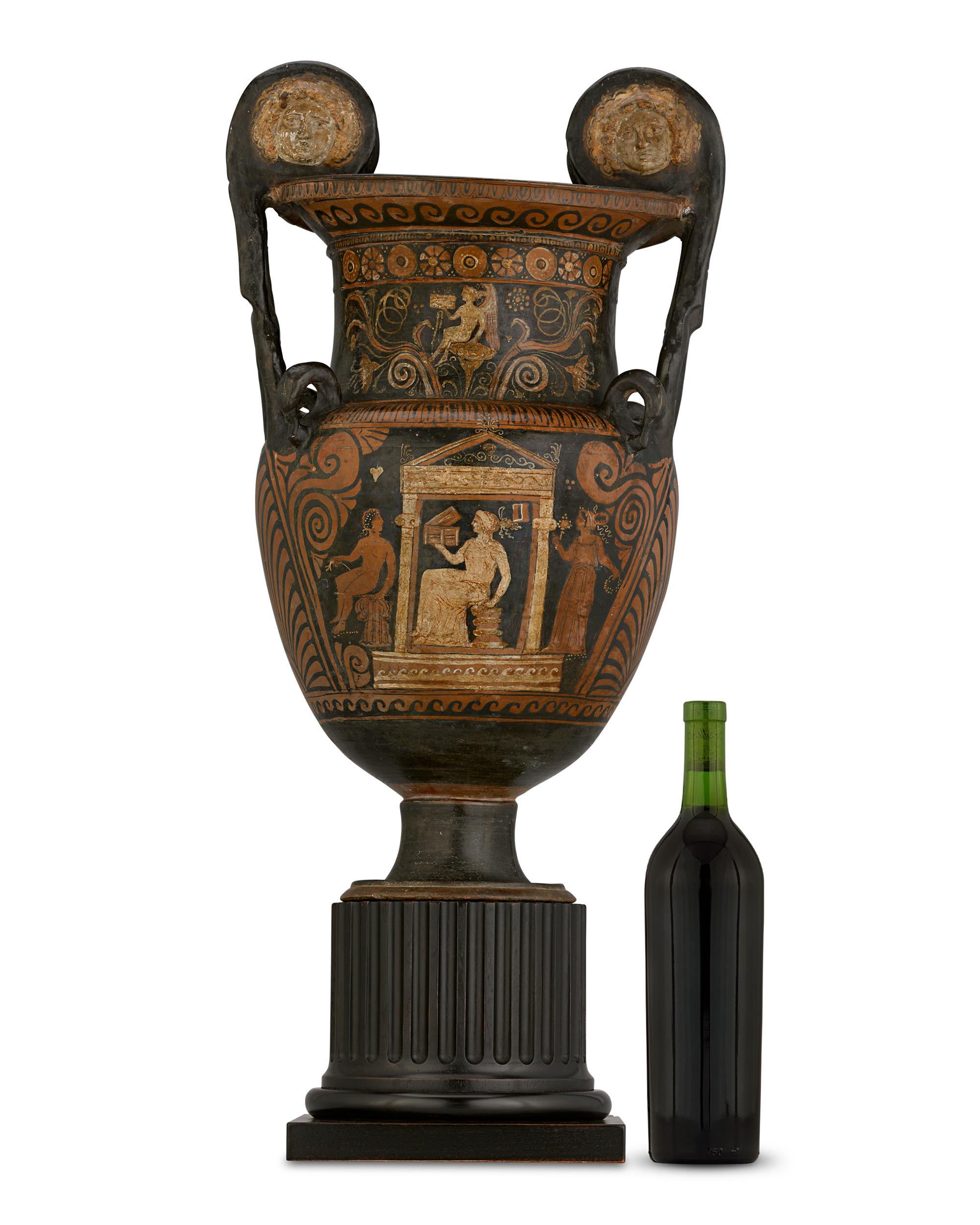 Apulian Red-Figure Volute Krater
Circa 4th Century BCE

An extraordinary artifact of Ancient Greek history, this Apulian red-figure volute krater is an exceptional rarity. Dating to the 4th century BCE, this krater stands as a masterwork of
