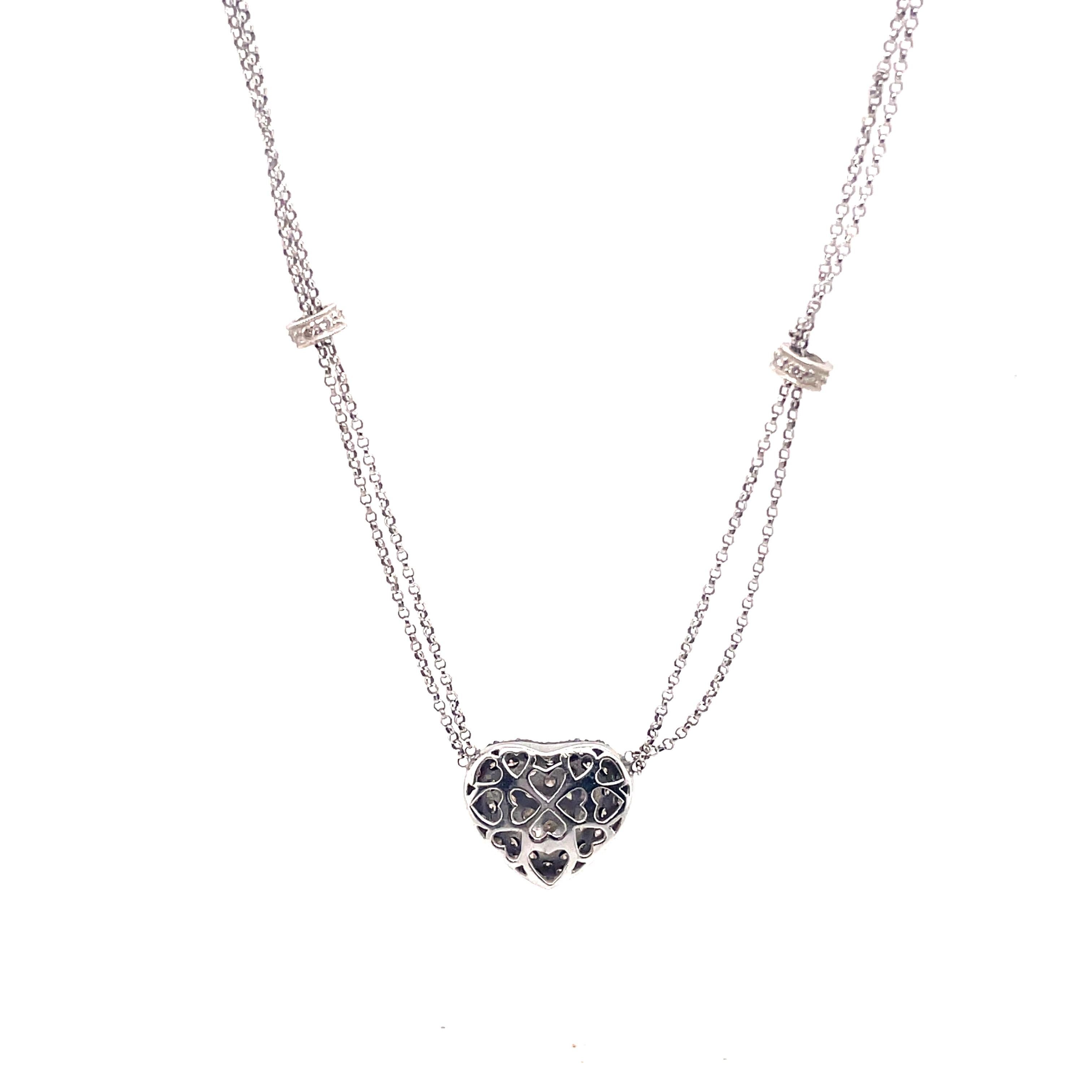 Apx 1.25ct Brown Diamond Heart Pave Necklace 18k White Gold In New Condition For Sale In BEVERLY HILLS, CA