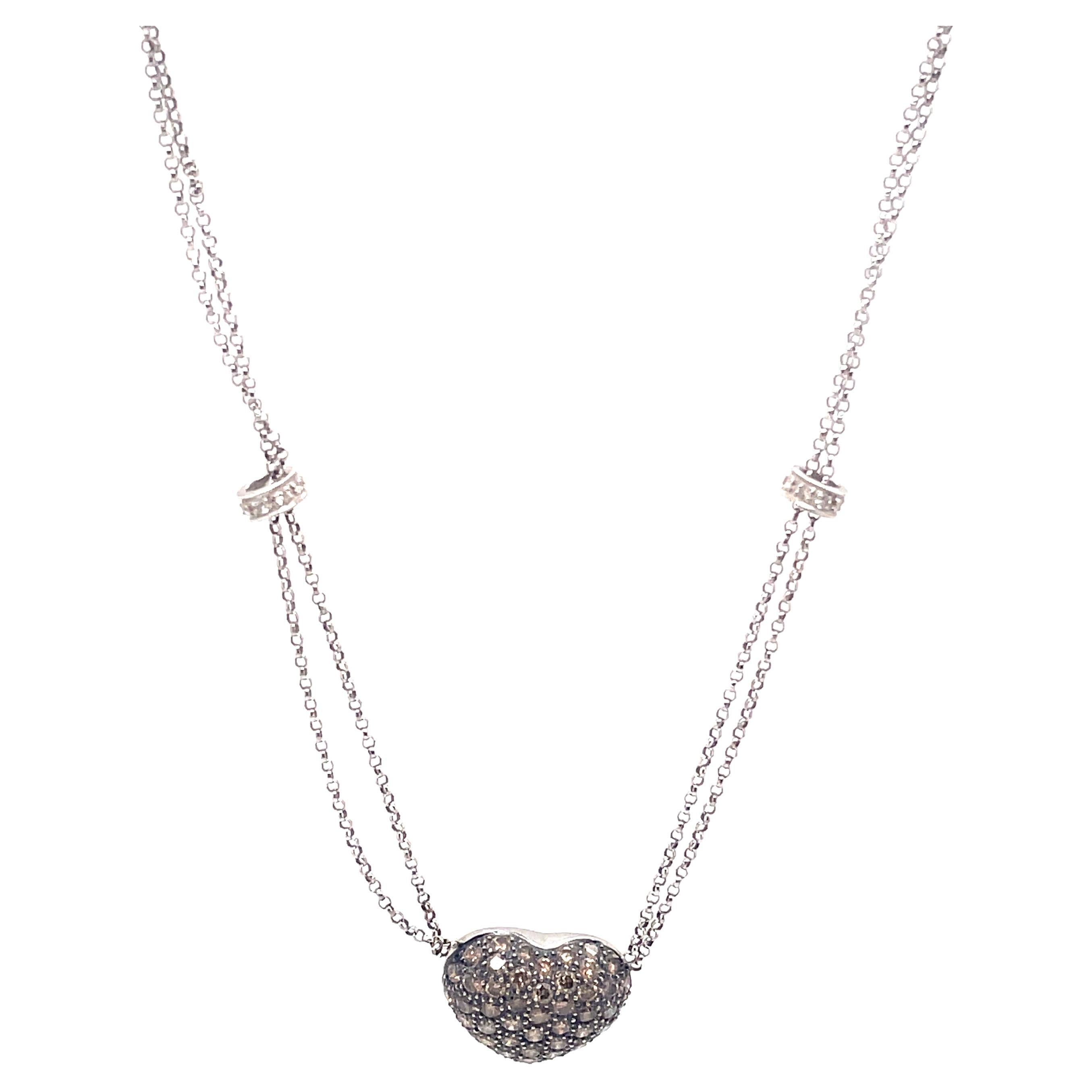 Apx 1.25ct Brown Diamond Heart Pave Necklace 18k White Gold