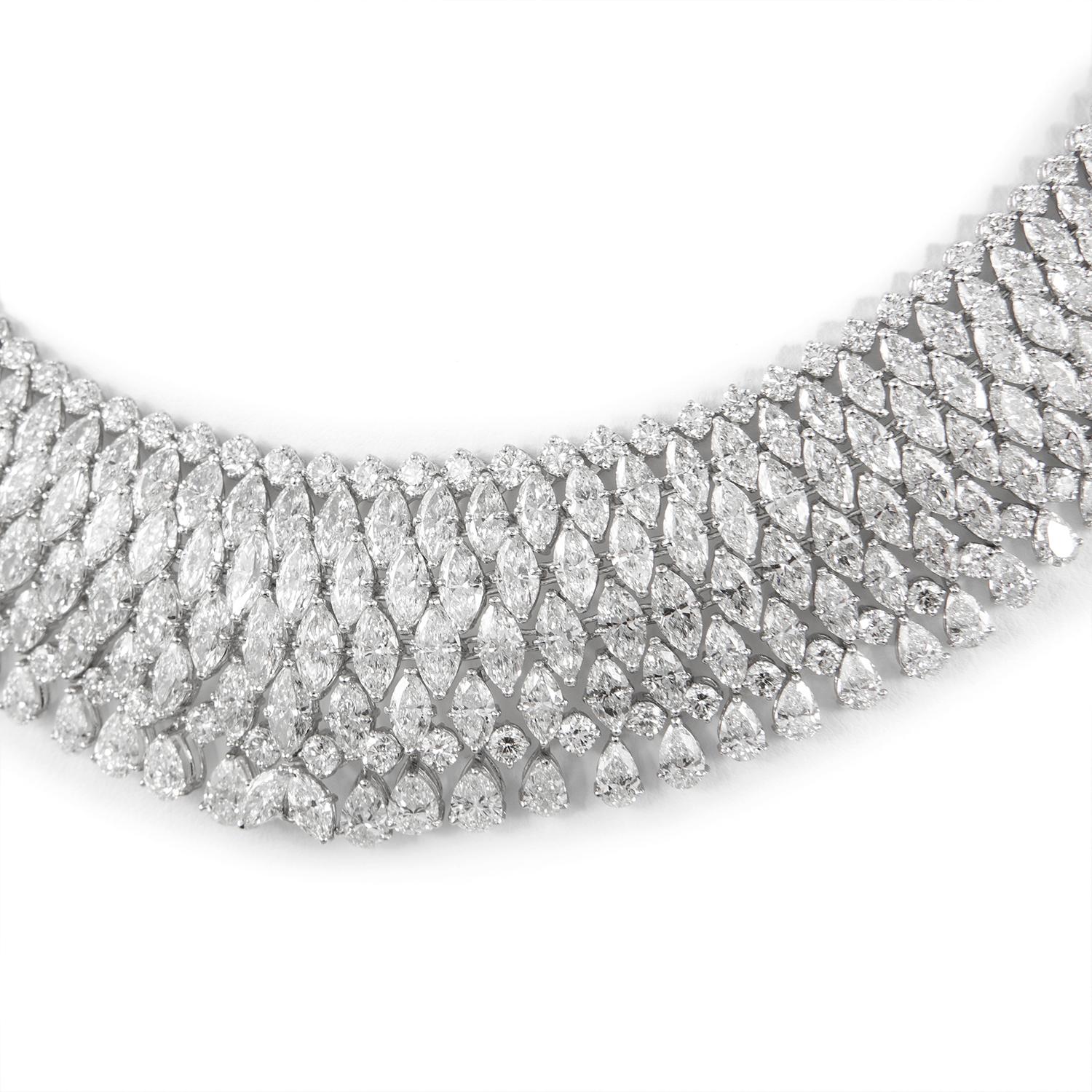 Contemporary Apx 82ct Mixed Diamond Necklace 18-Karat White Gold For Sale